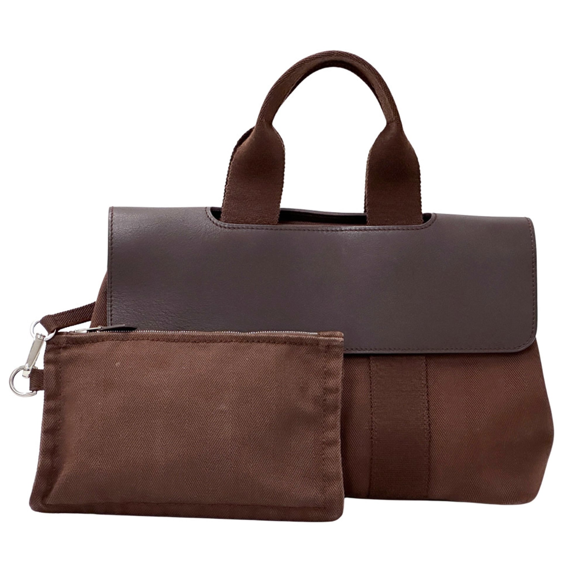 Hermes Brown White Canvas Handbag Pouch (Pre-Owned)