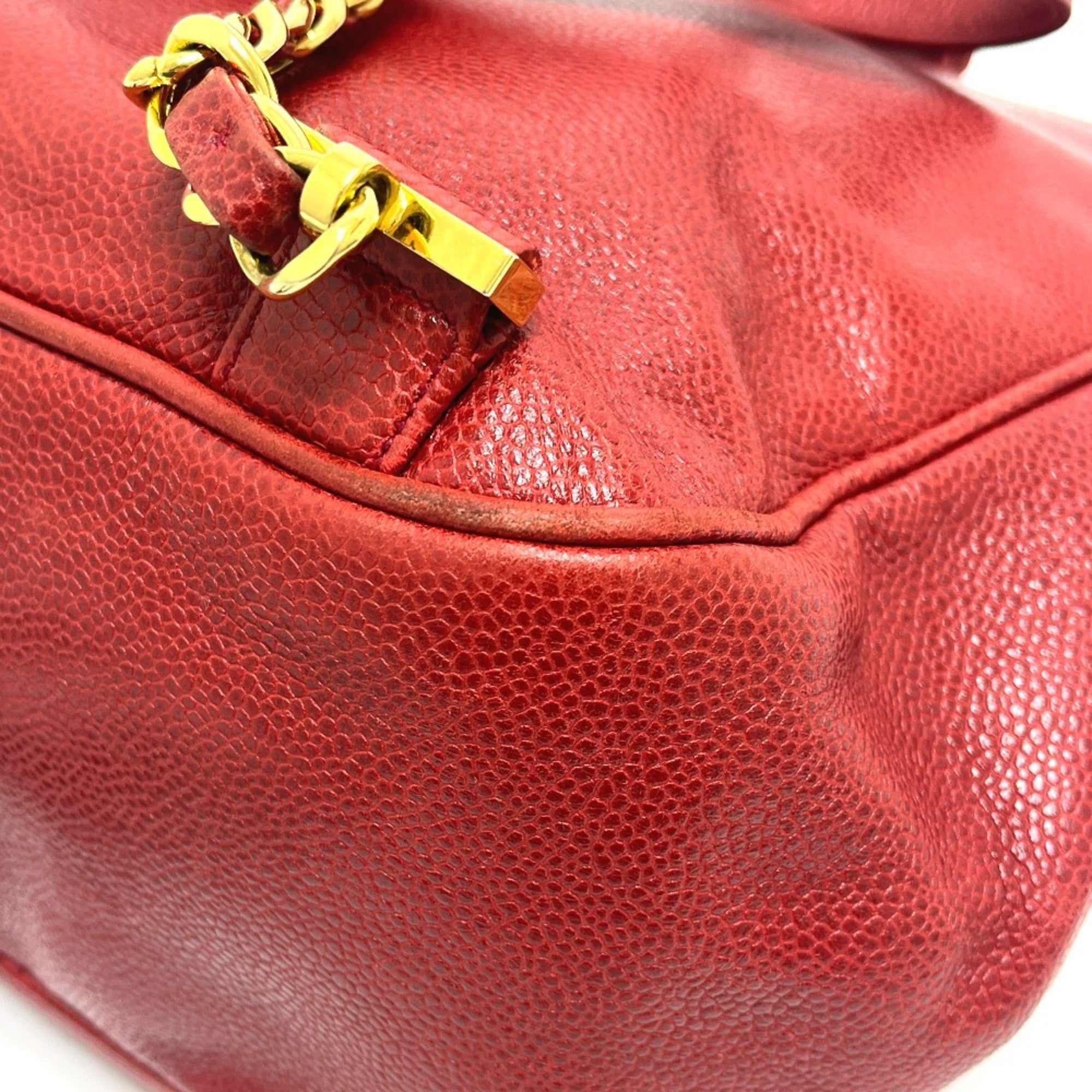 Chanel Red Color Grained Calfskin Backpack (Pre-Owned)