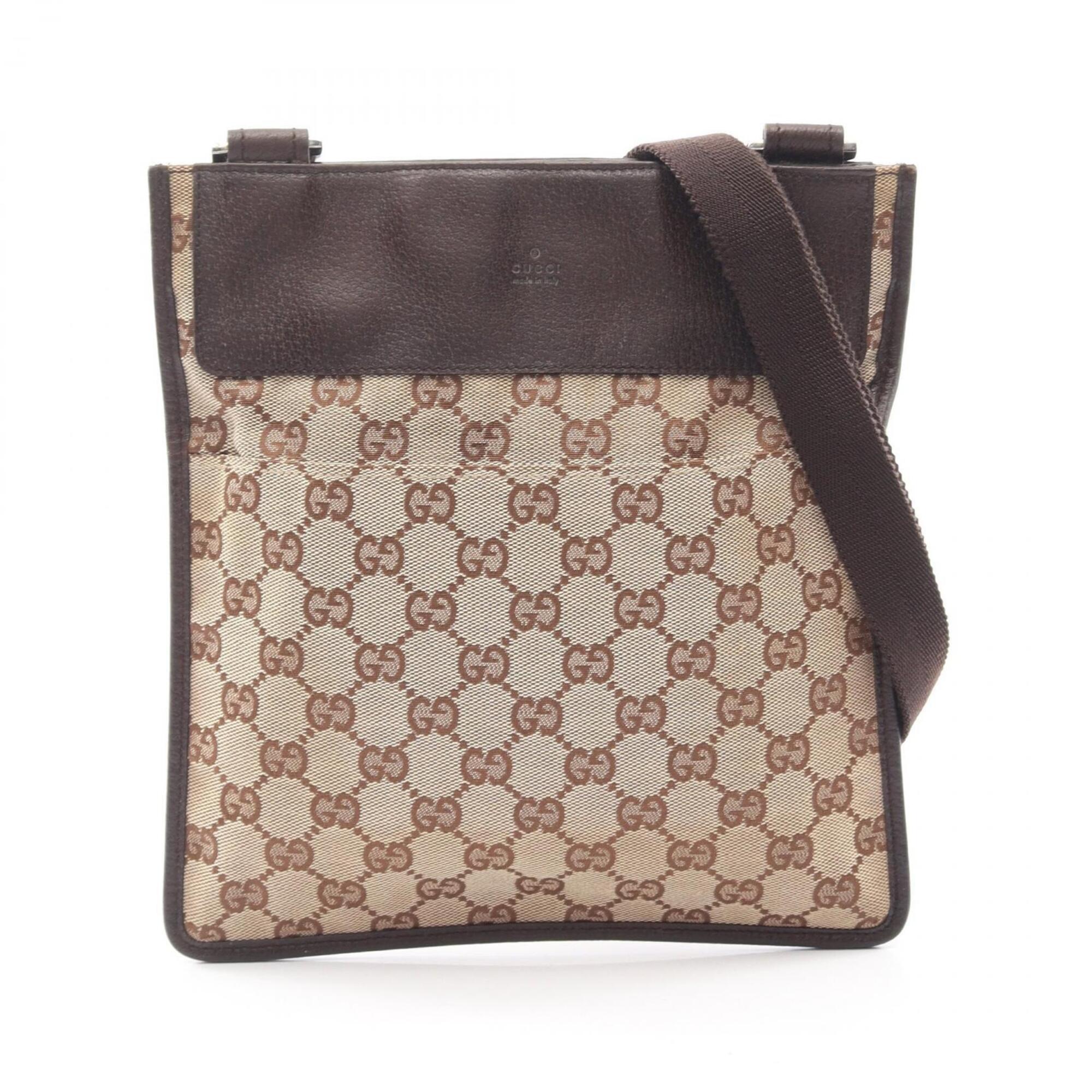 Gucci Beige Brown Gg Canvas Leather Handbag Shoulder Bag (Pre-Owned)