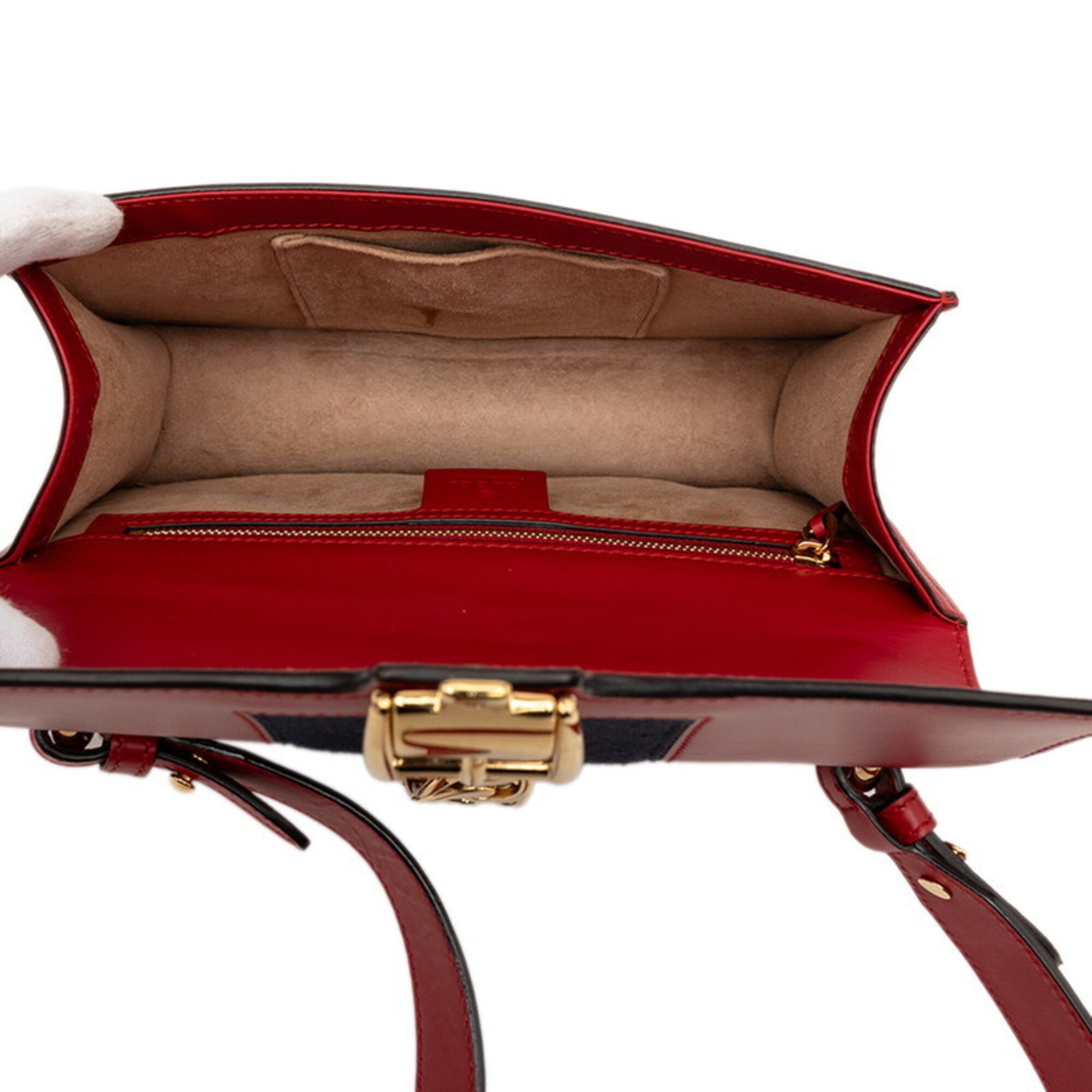 Gucci Navy Red Color Leather Shoulder Bag (Pre-Owned)