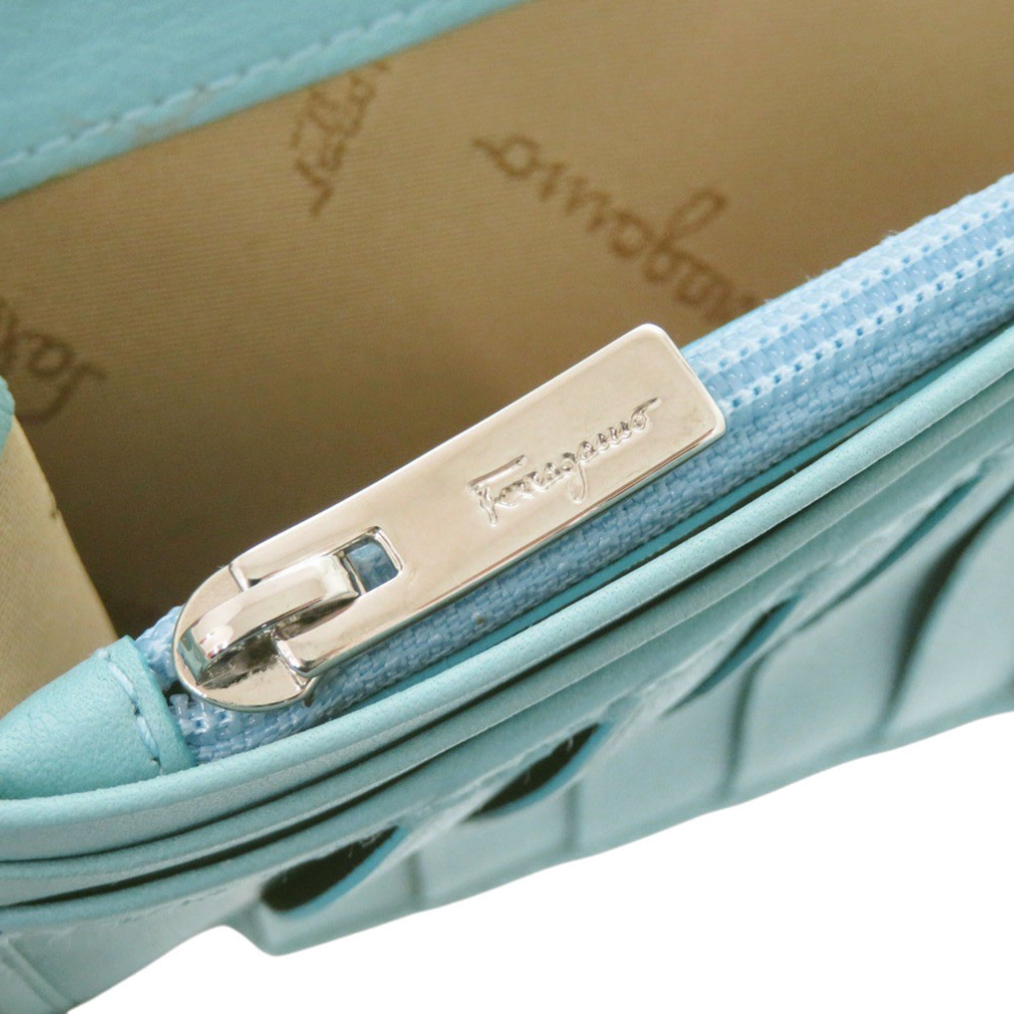 Salvatore Ferragamo Light Blue Leather Long Wallet (Bi-Fold) (Pre-Owned)