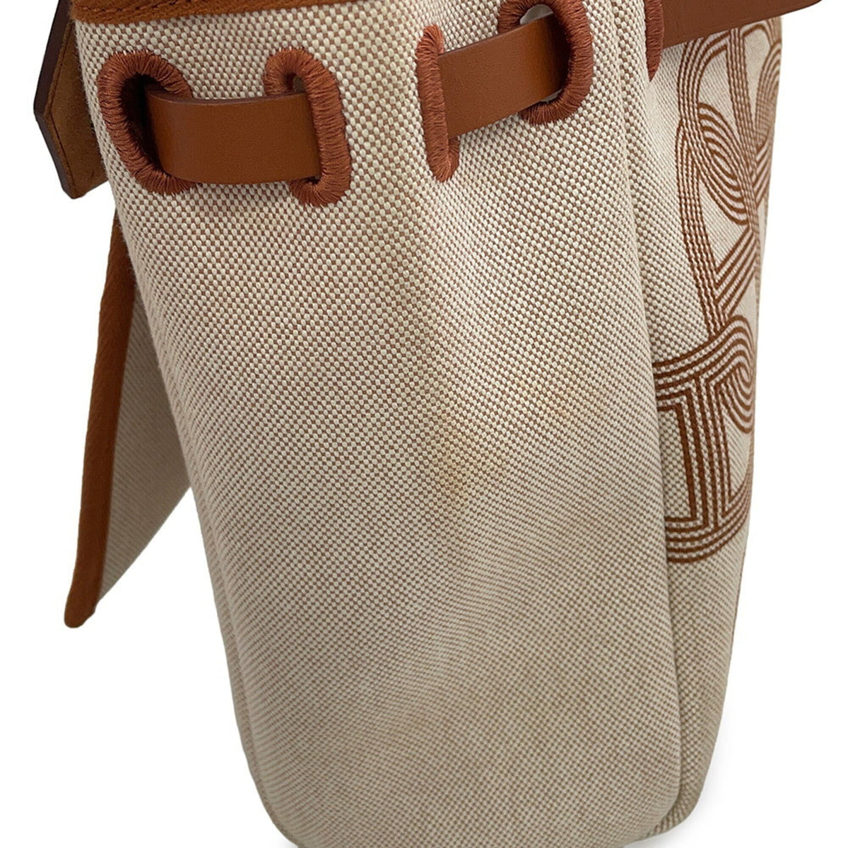 Hermes Beige Brown Ecru Toile H Leather Handbag (Pre-Owned)