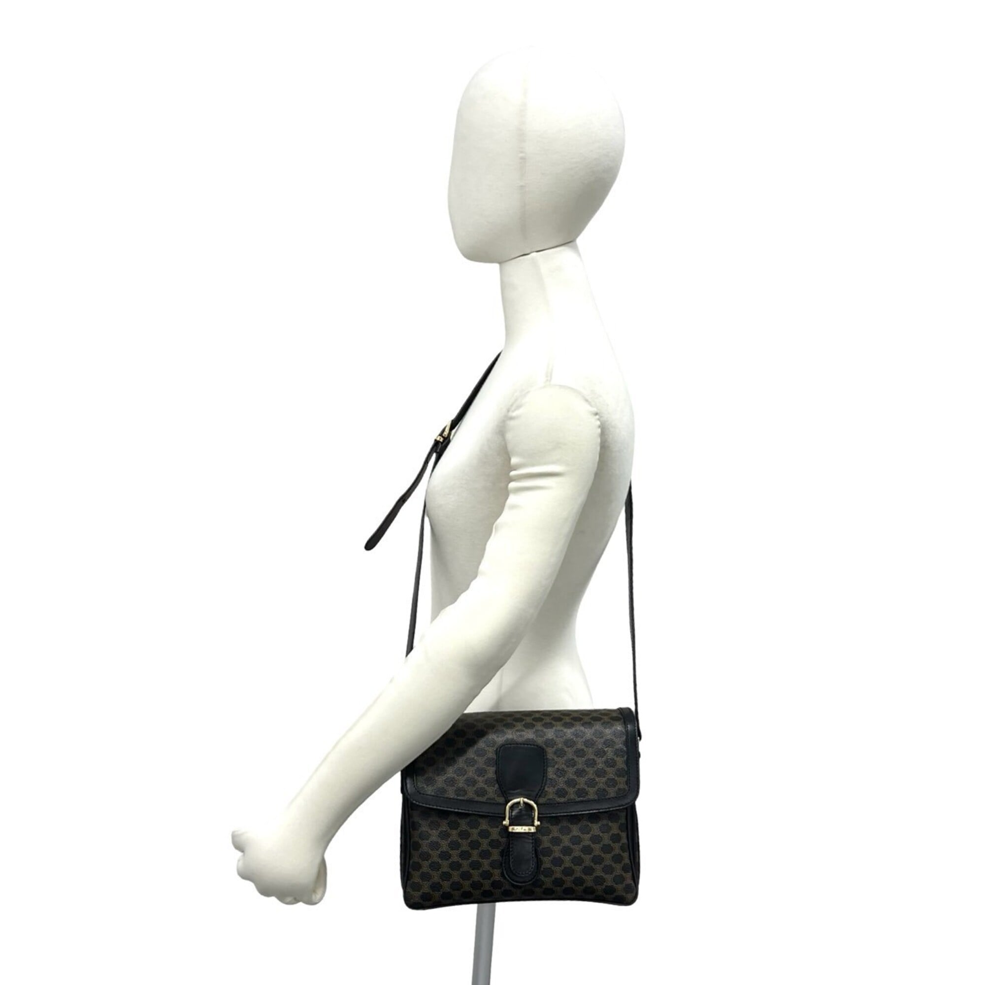 Celine Black Brown Leather Pvc Pochette Shoulder Bag (Pre-Owned)