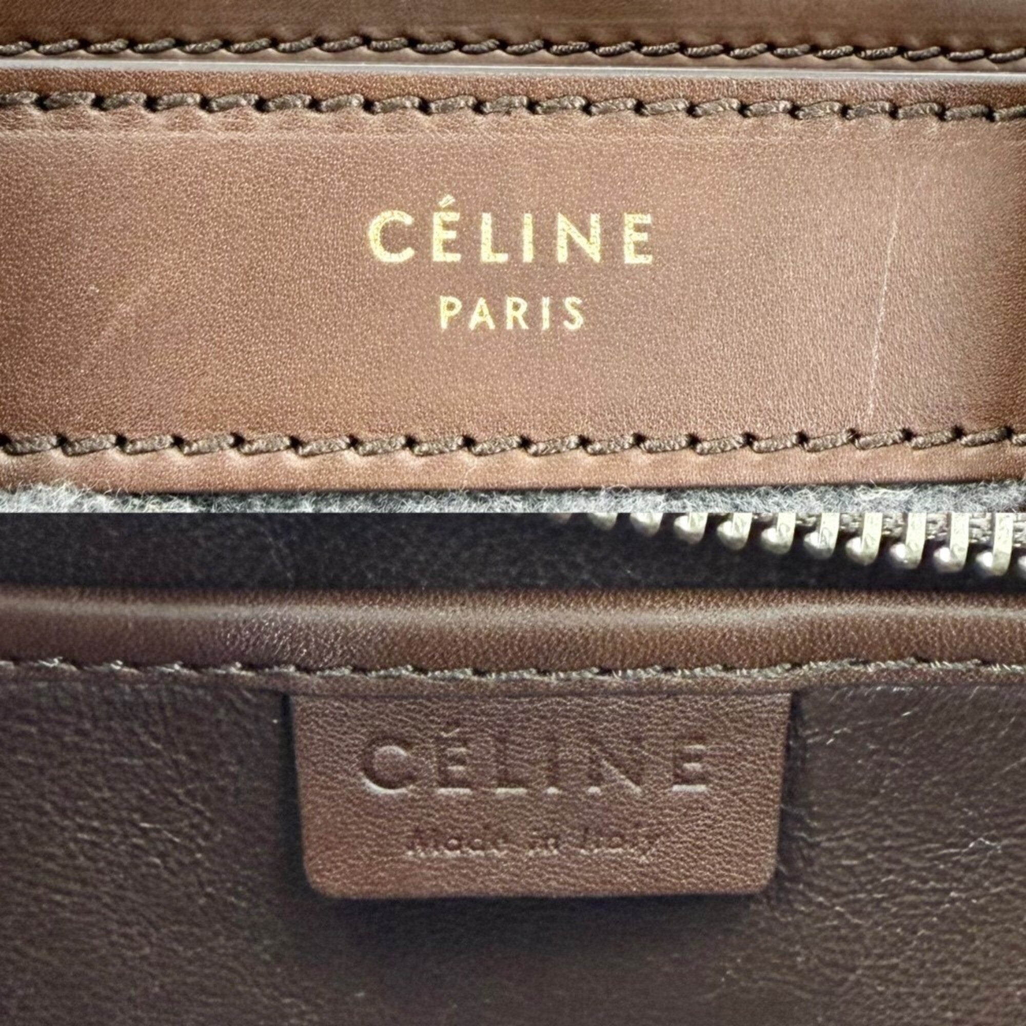 Celine Brown Gray Leather Handbag Shoulder Bag (Pre-Owned)