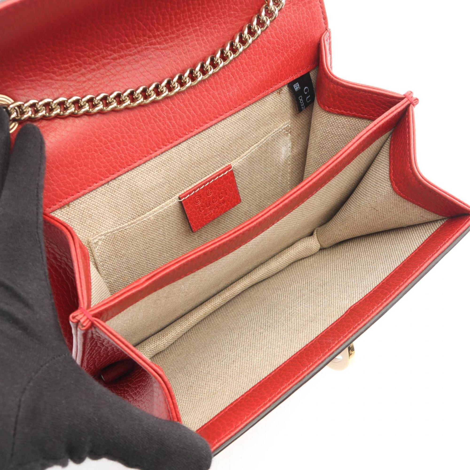 Gucci Red Color Leather Handbag Shoulder Bag (Pre-Owned)
