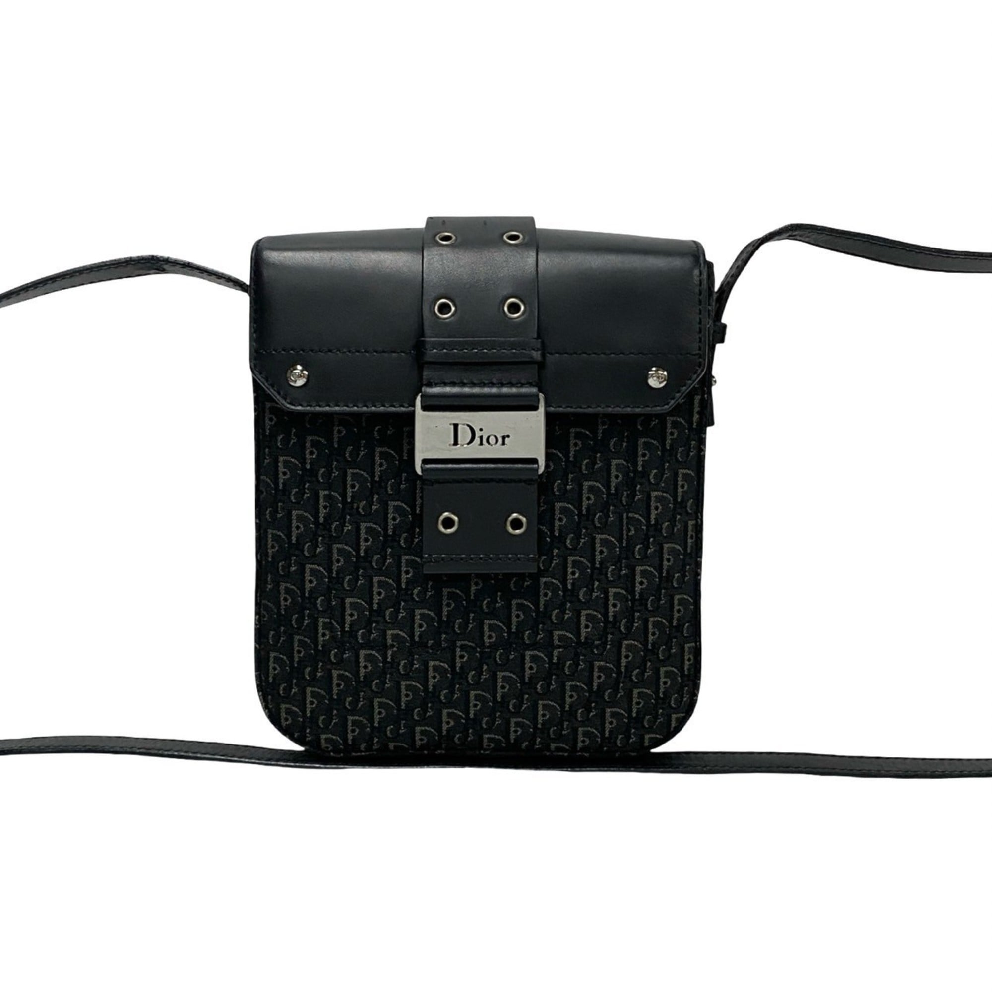 Christian Dior Black Leather Canvas Shoulder Bag (Pre-Owned)