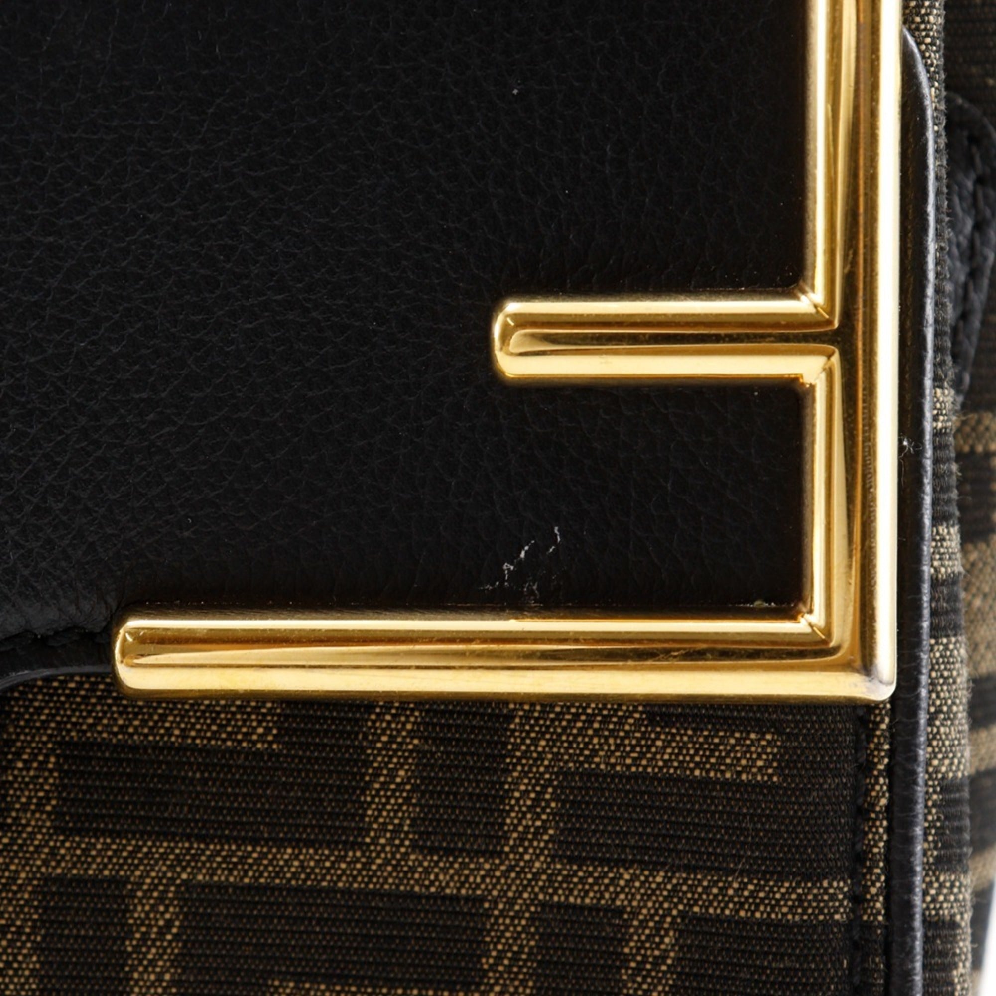 Fendi Zucca Black Brown Nylon Canvas Leather Handbag (Pre-Owned)