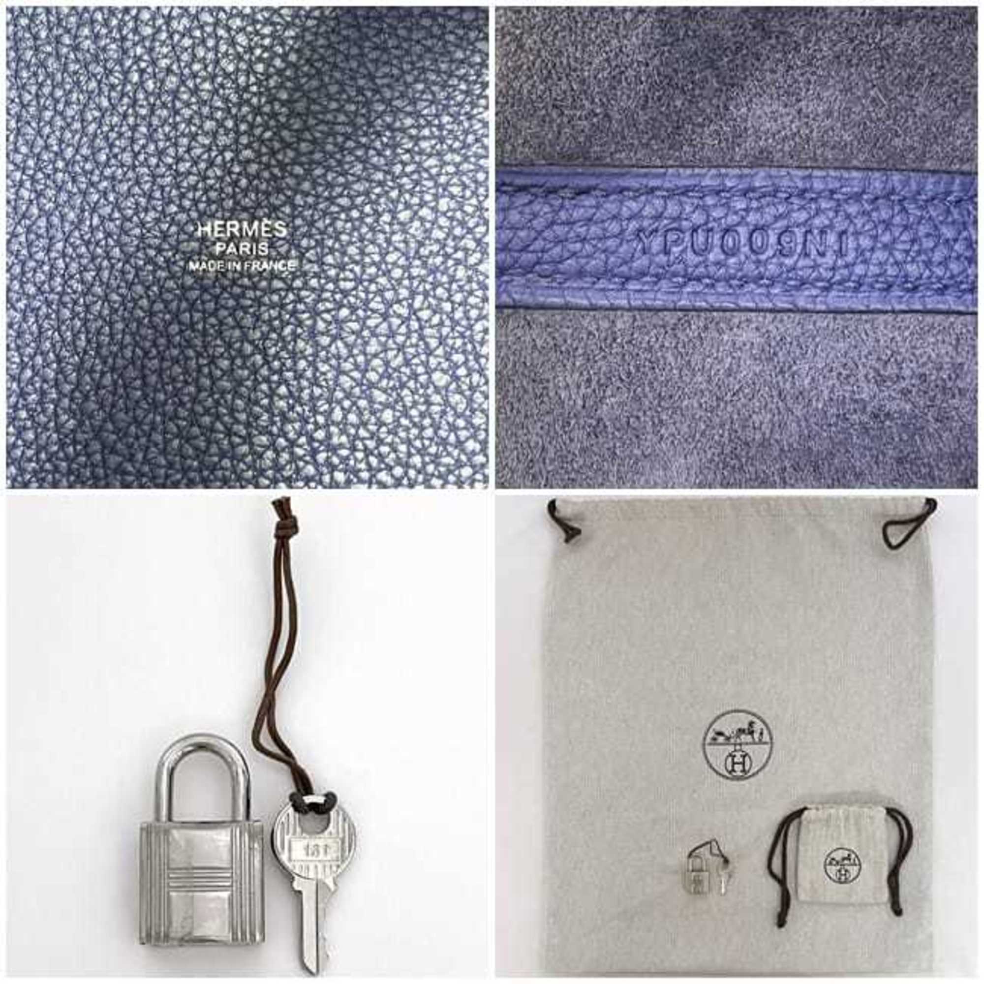 Hermes Blue Nuit Navy Leather Taurillon Clemence Leather Handbag (Pre-Owned)