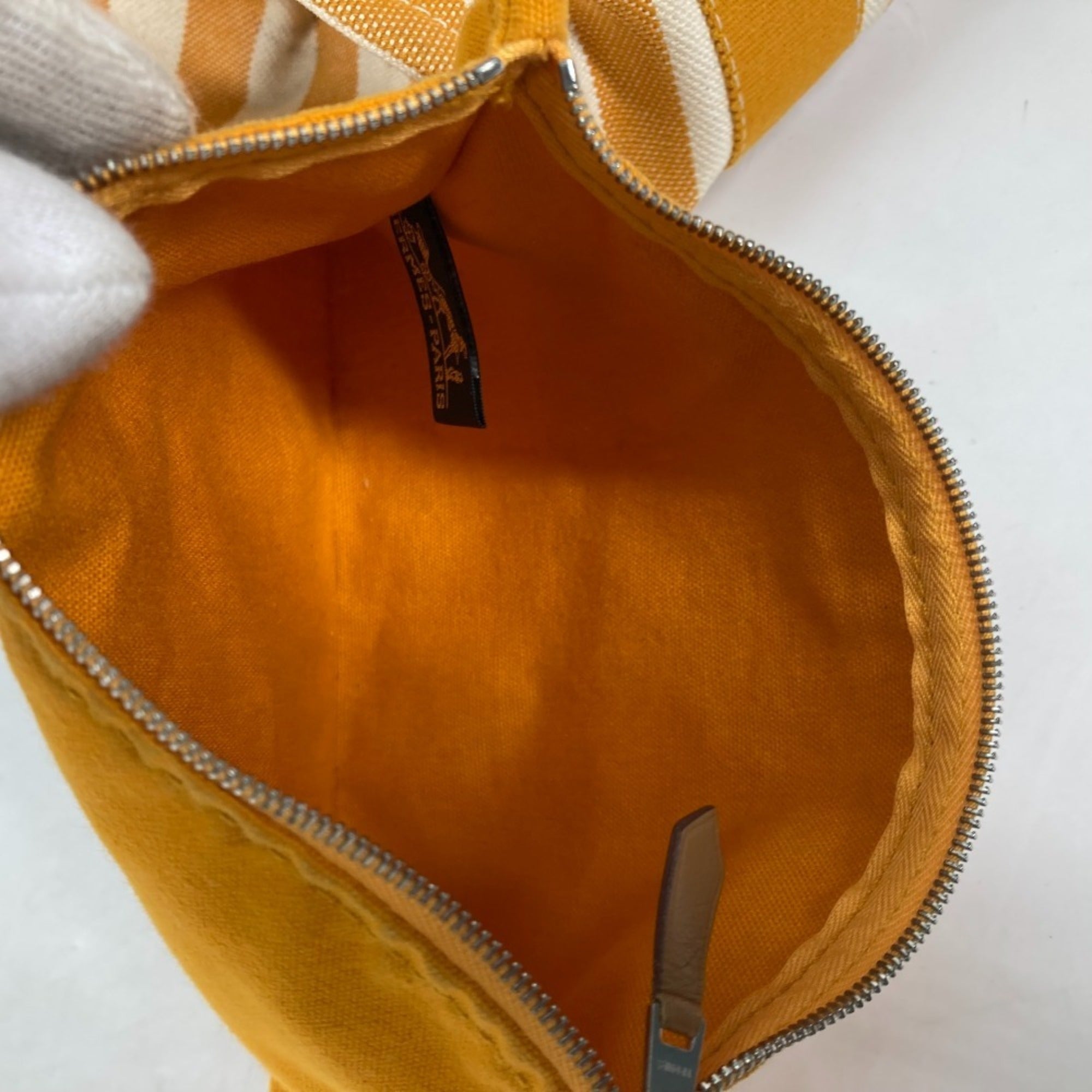 Hermes Orange White Canvas Handbag Tote Bag (Pre-Owned)
