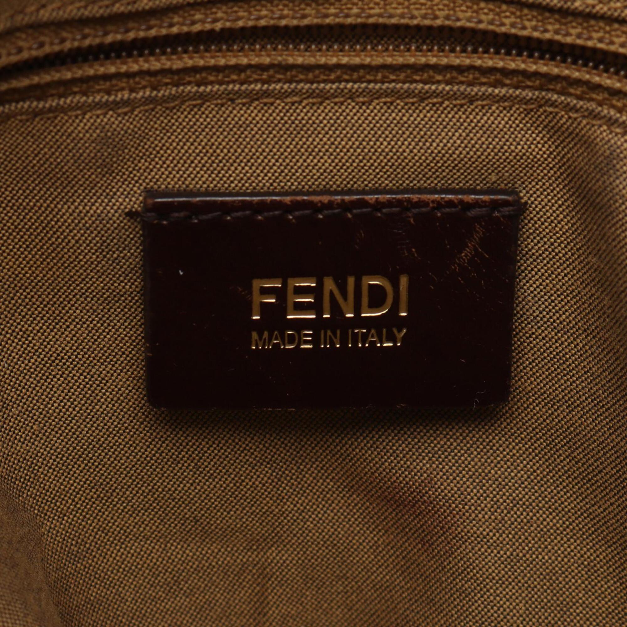 Fendi Beige Black Brown Canvas Leather Handbag (Pre-Owned)
