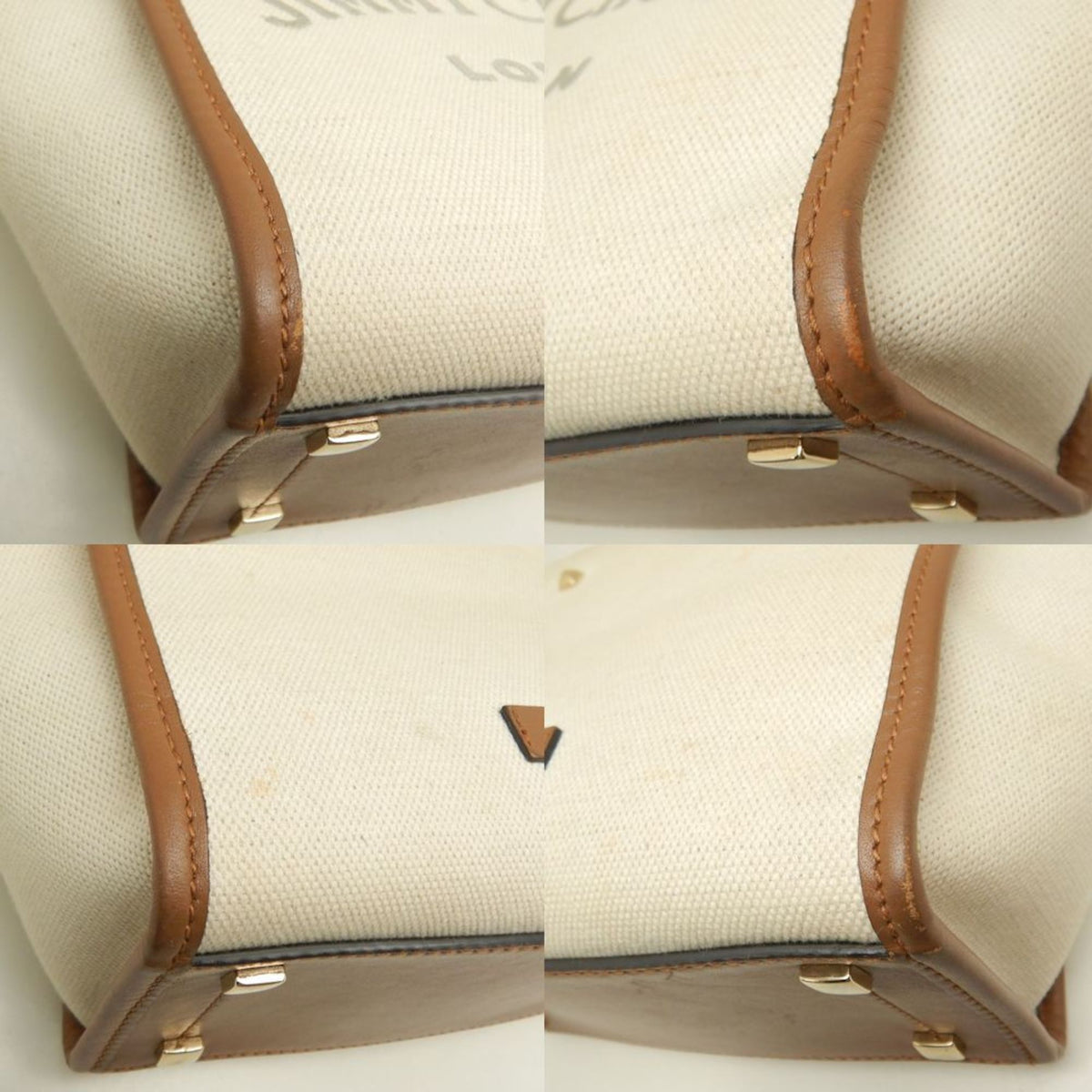 Jimmy Choo Brown Ivory Cotton Canvas Leather Tote Bag (Pre-Owned)