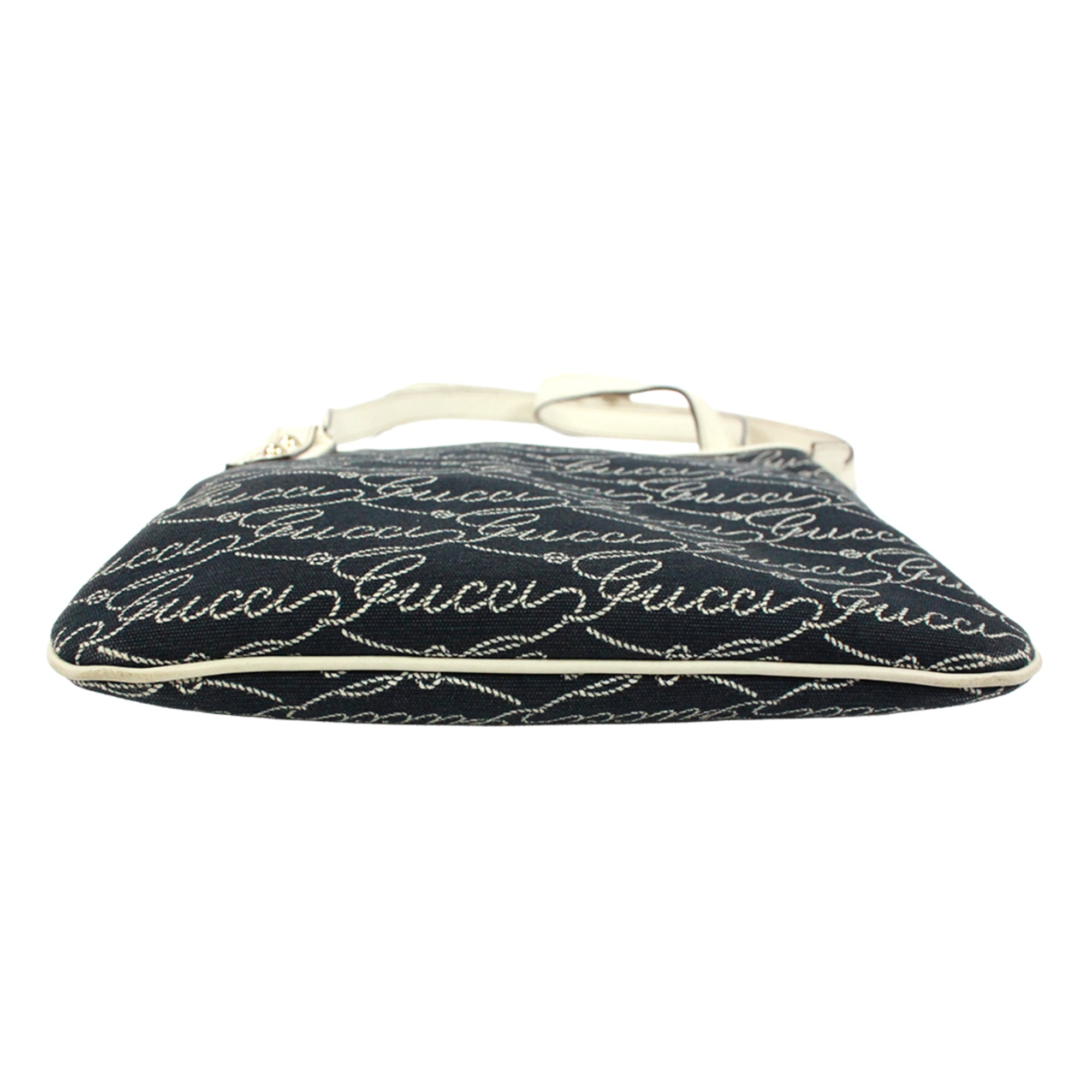 Gucci Navy White Canvas Leather Shoulder Bag (Pre-Owned)