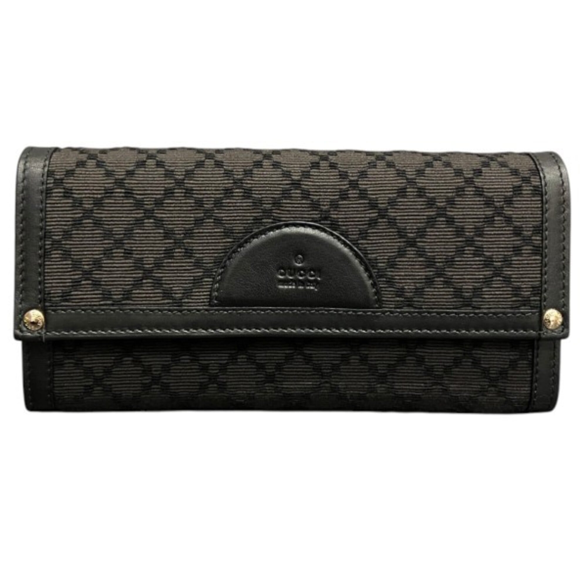 Gucci Black Leather Canvas Long Wallet (Bi-Fold) (Pre-Owned)