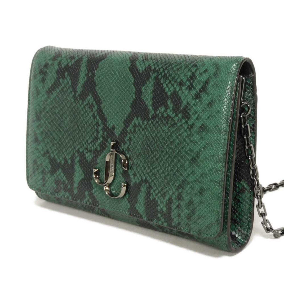Jimmy Choo Green Leather Clutch Bag Shoulder Bag (Pre-Owned)