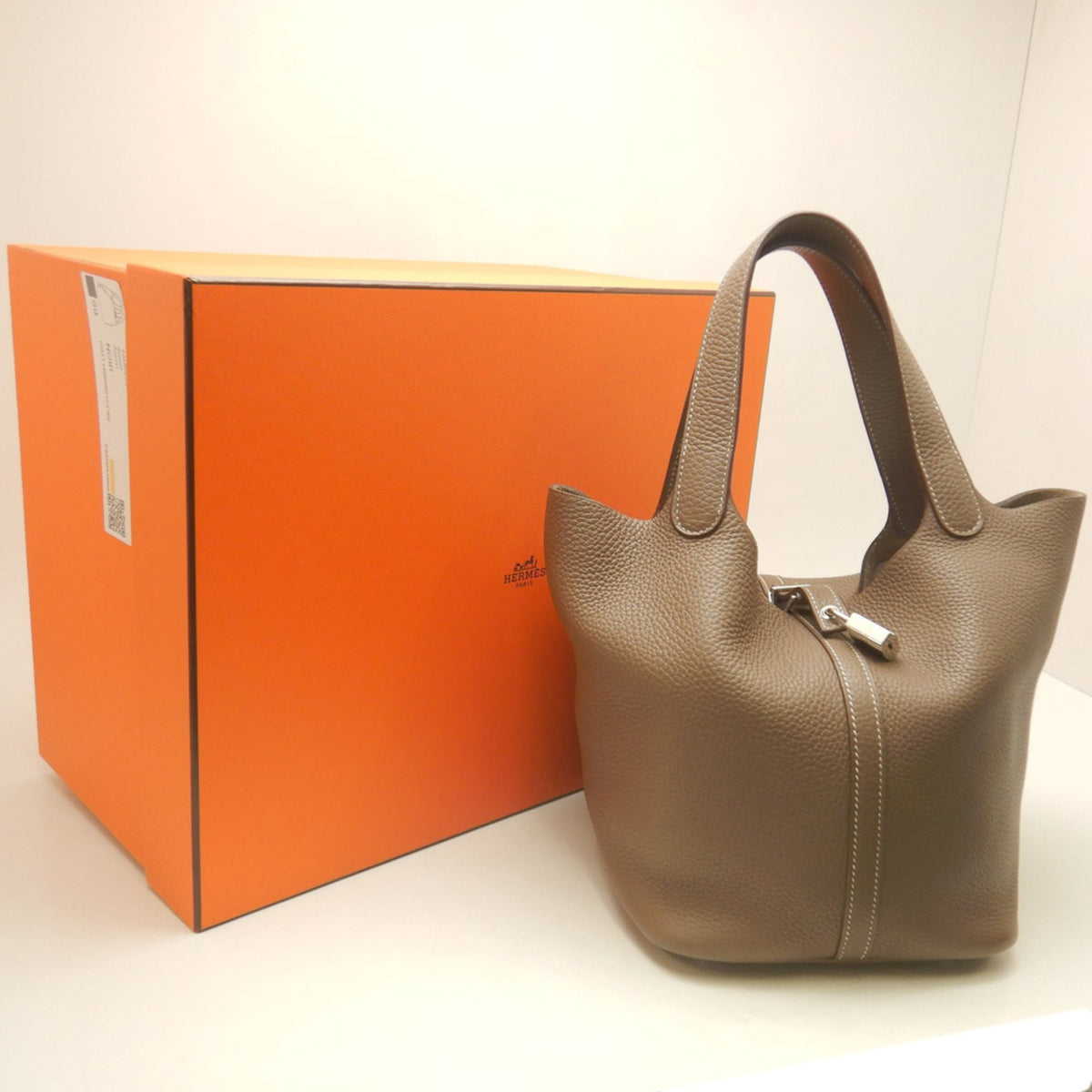 Hermes Picotin Etoupe Gray Taurillon Clemence Leather Handbag (Pre-Owned)