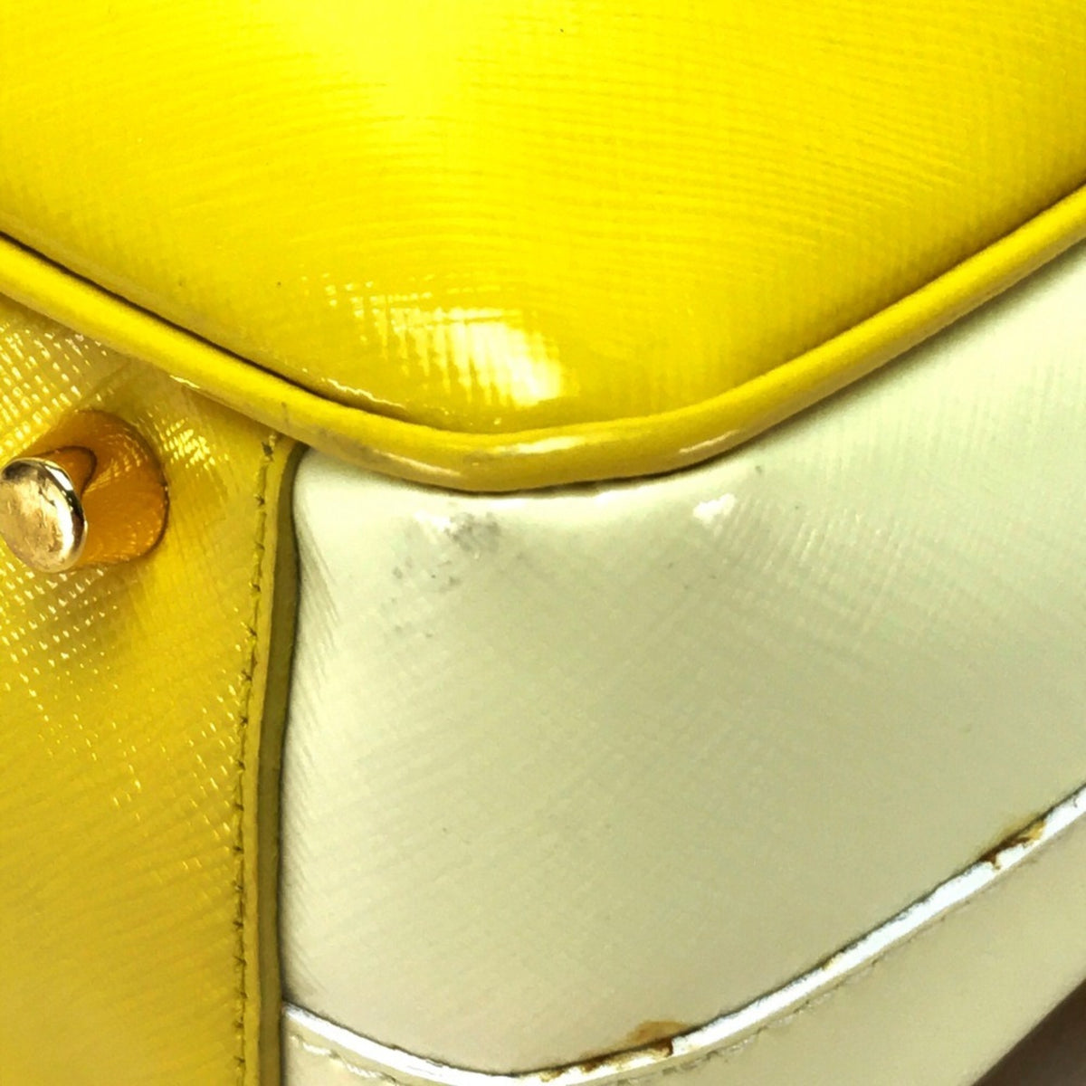 Prada Saffiano White Yellow Leather Handbag (Pre-Owned)