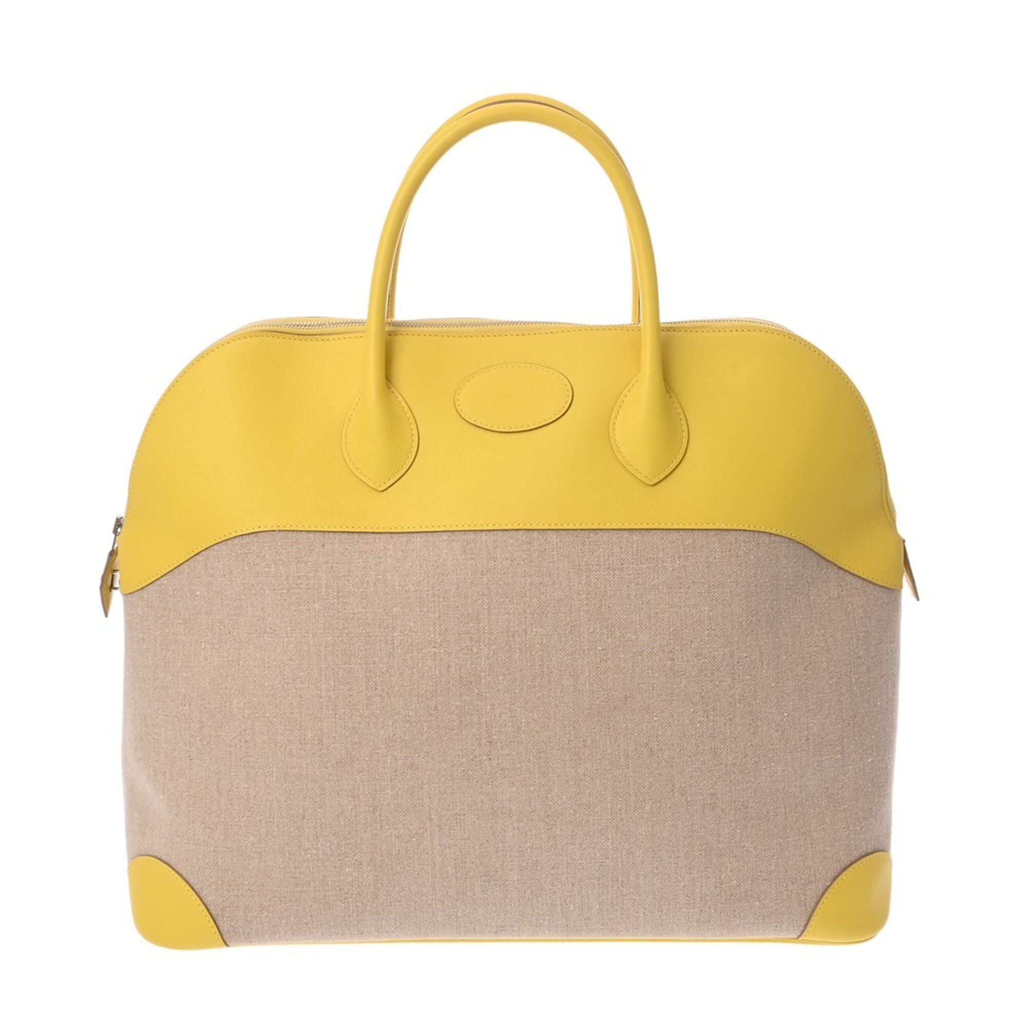 Hermes Ficelle Lime Toile H Evercalf Leather Handbag (Pre-Owned)