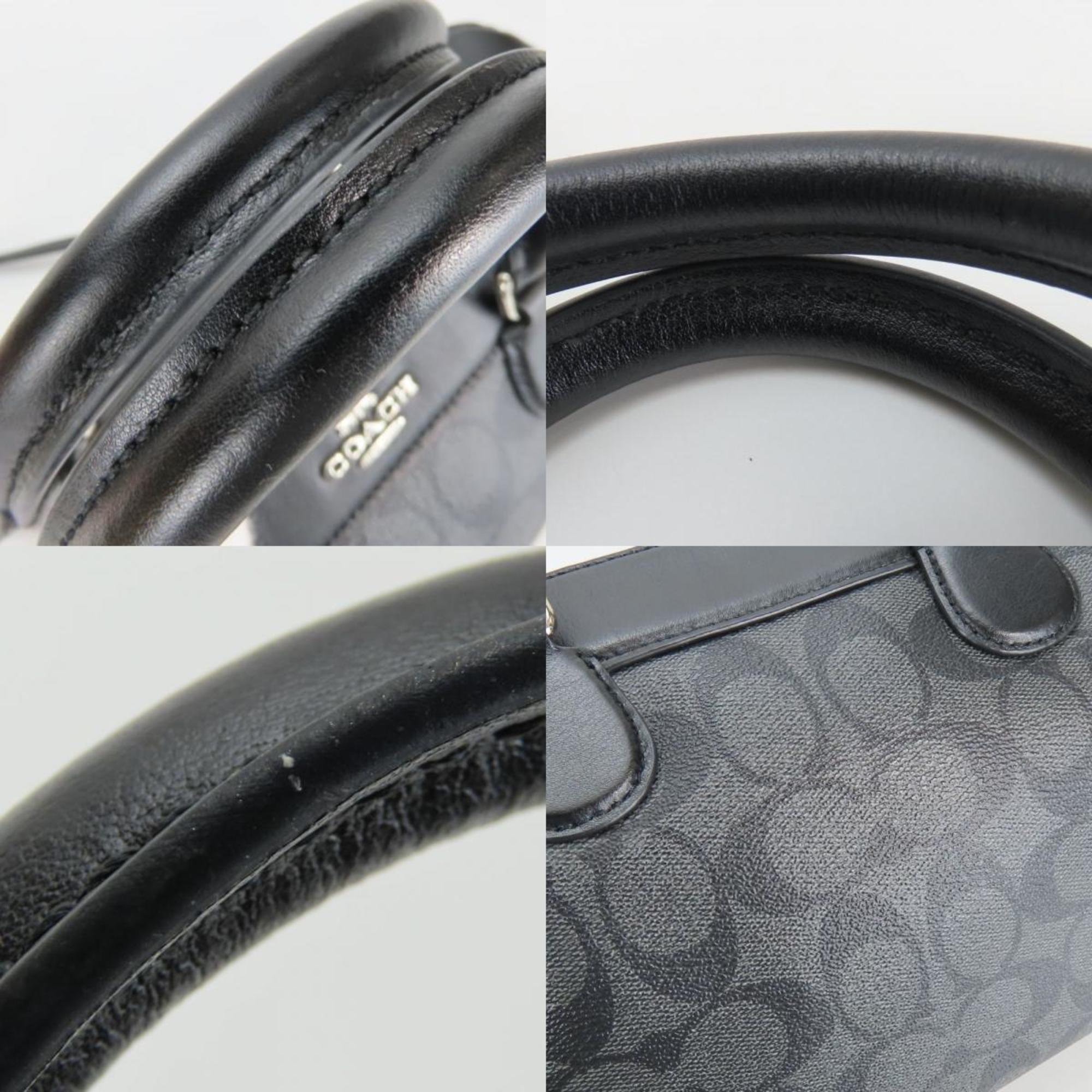 Coach Black Gray Leather Pvc Coated Canvas Handbag (Pre-Owned)