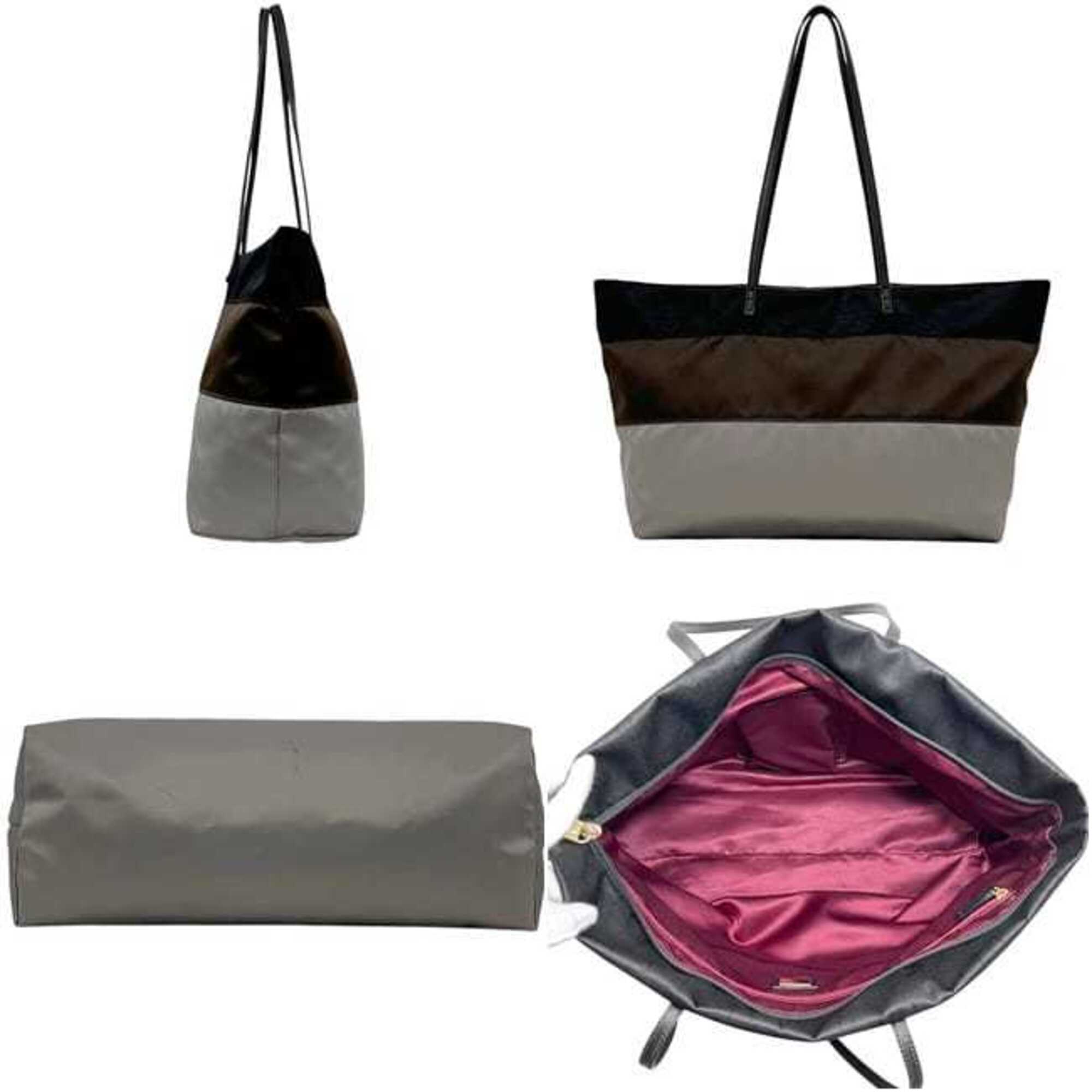 Fendi Gray Three Color Satin Leather Tote Bag (Pre-Owned)