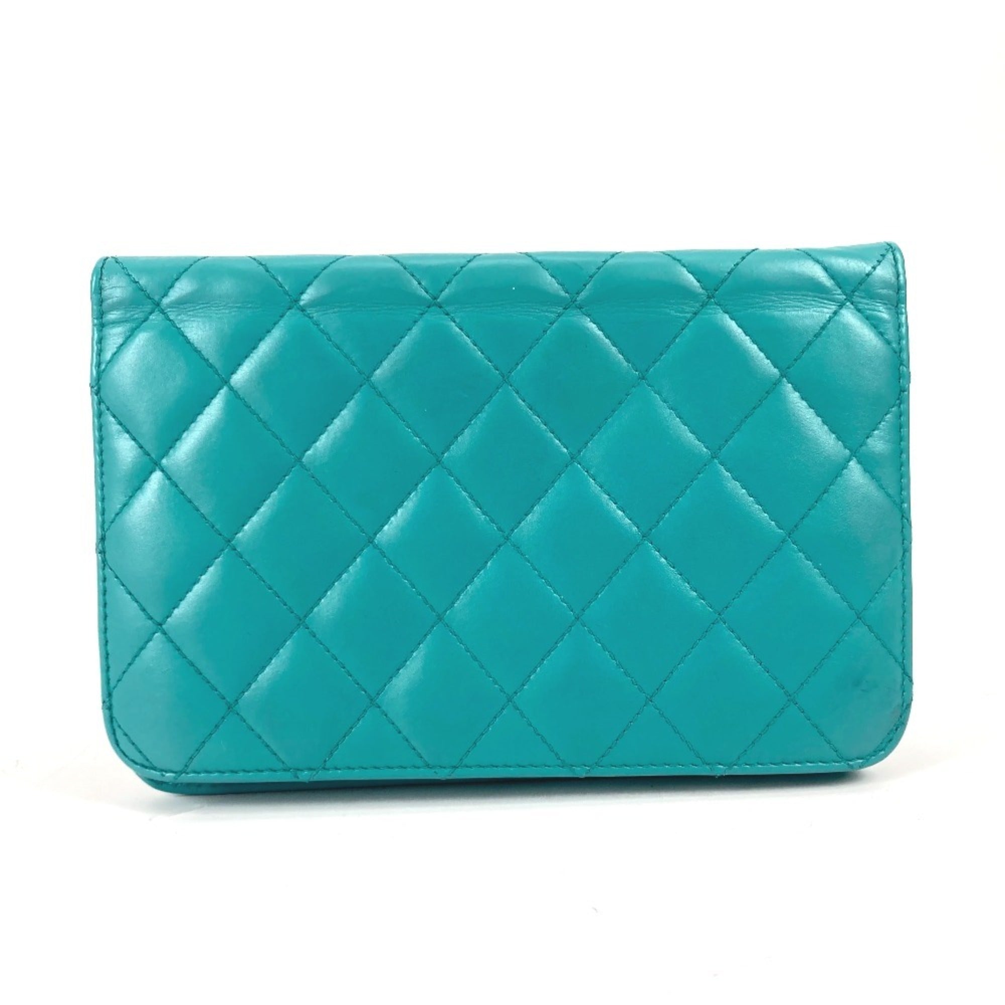 Chanel Green Leather Chain/Shoulder Wallet (Pre-Owned)