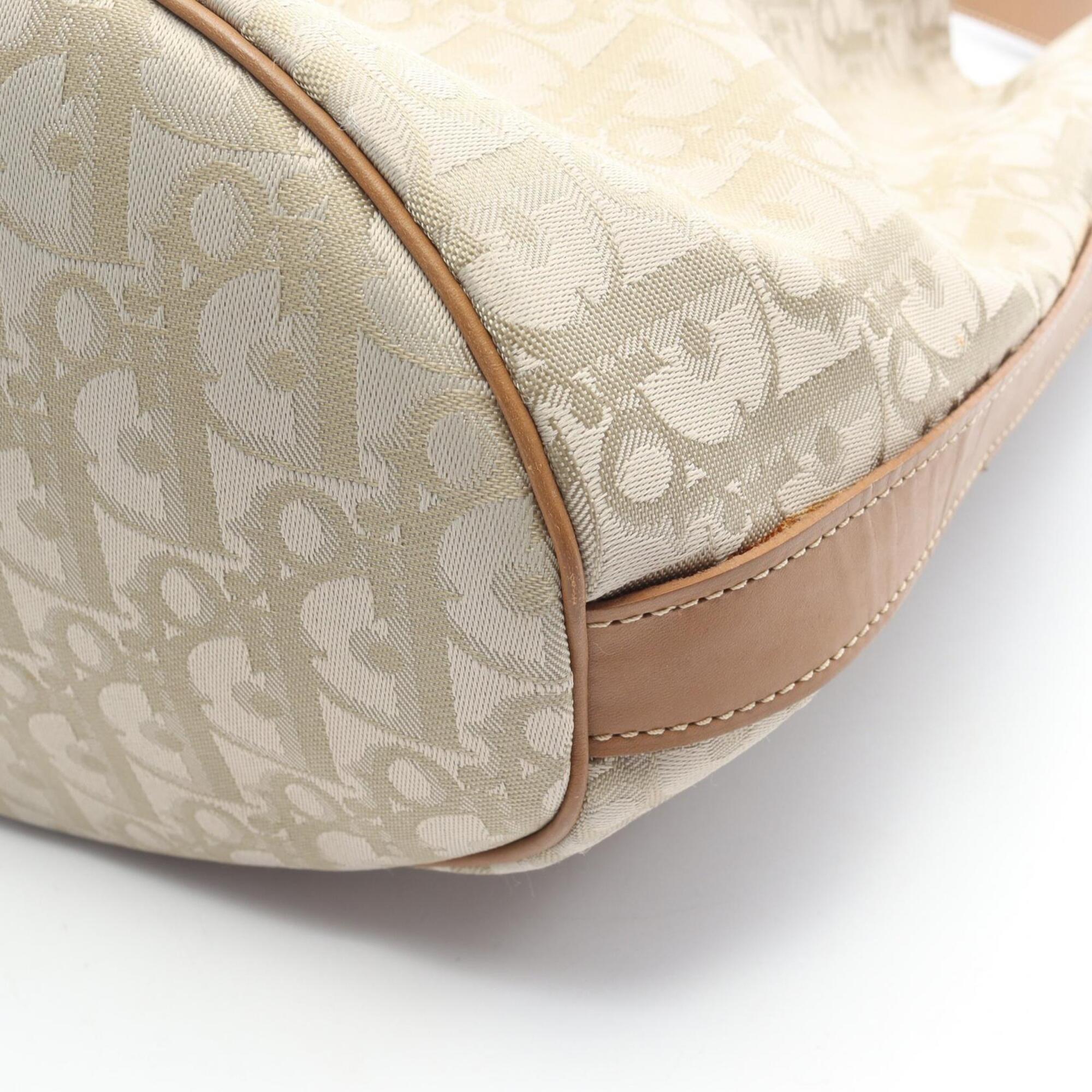Christian Dior Beige Brown Leather Nylon Canvas Handbag Shoulder Bag (Pre-Owned)
