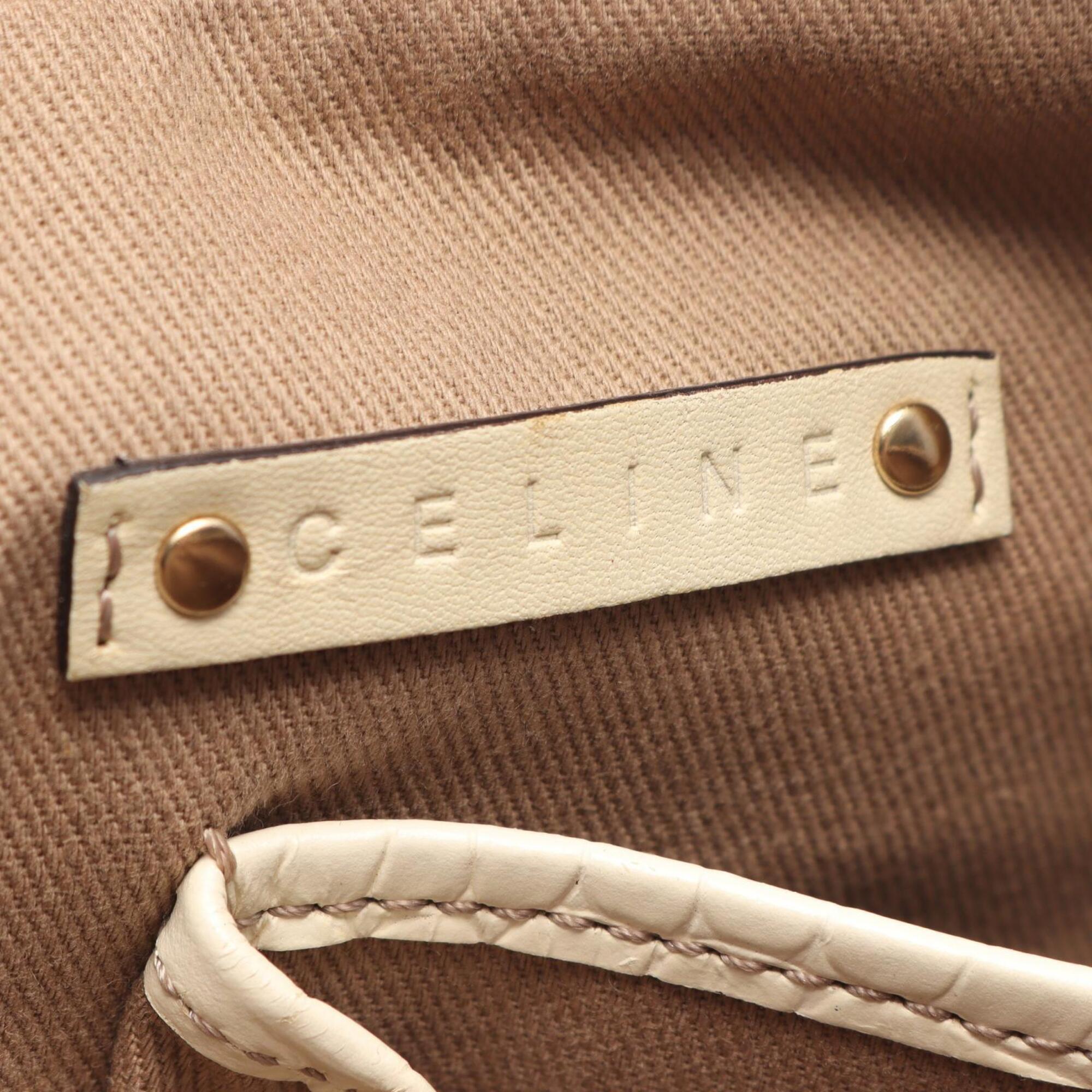 Celine Beige Ivory Canvas Leather Handbag Shoulder Bag (Pre-Owned)
