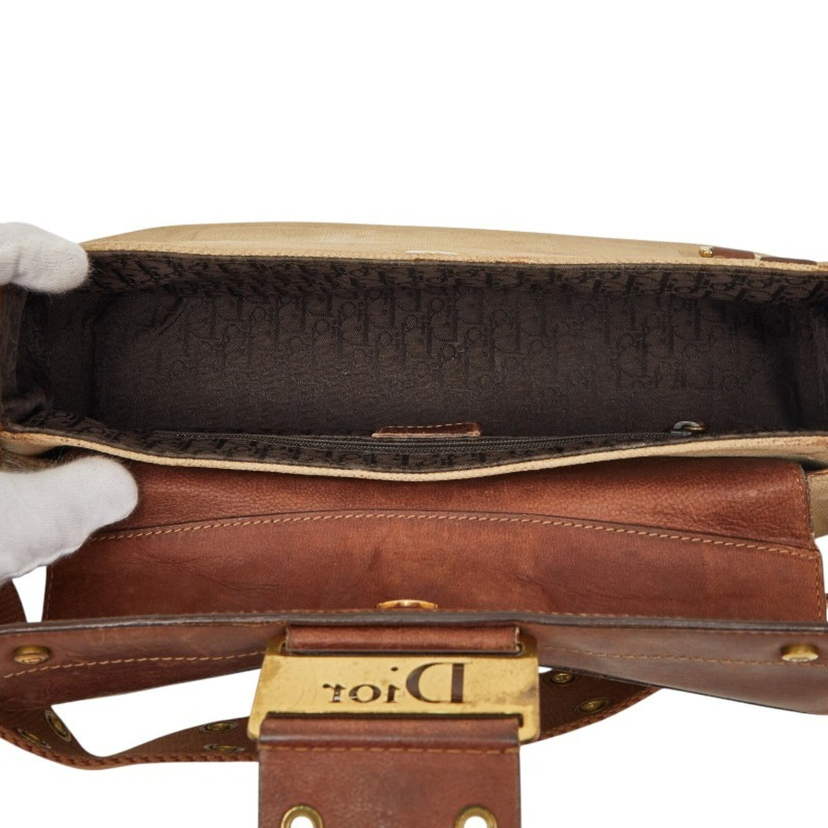 Christian Dior Beige Brown Pvc Leather Shoulder Bag (Pre-Owned)