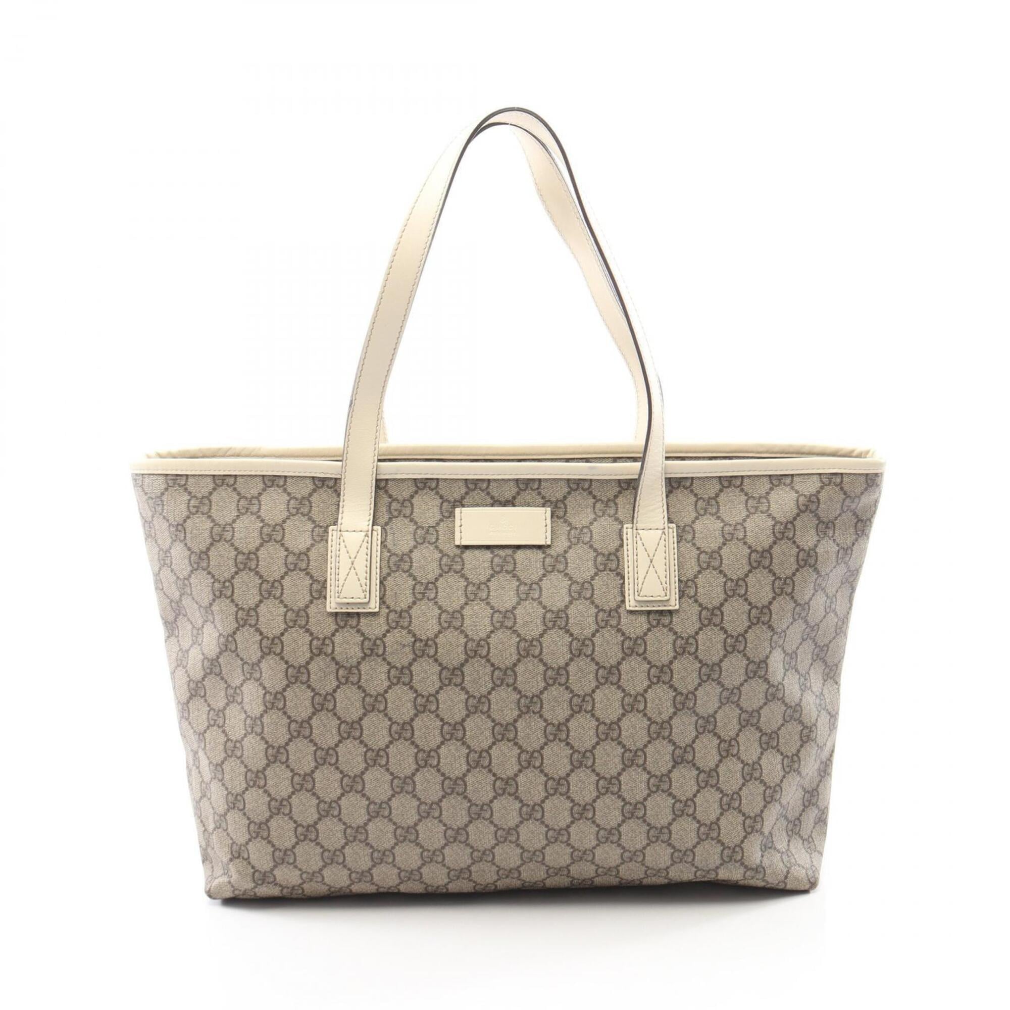 Gucci Beige White Gg Supreme Leather Handbag Tote Bag (Pre-Owned)