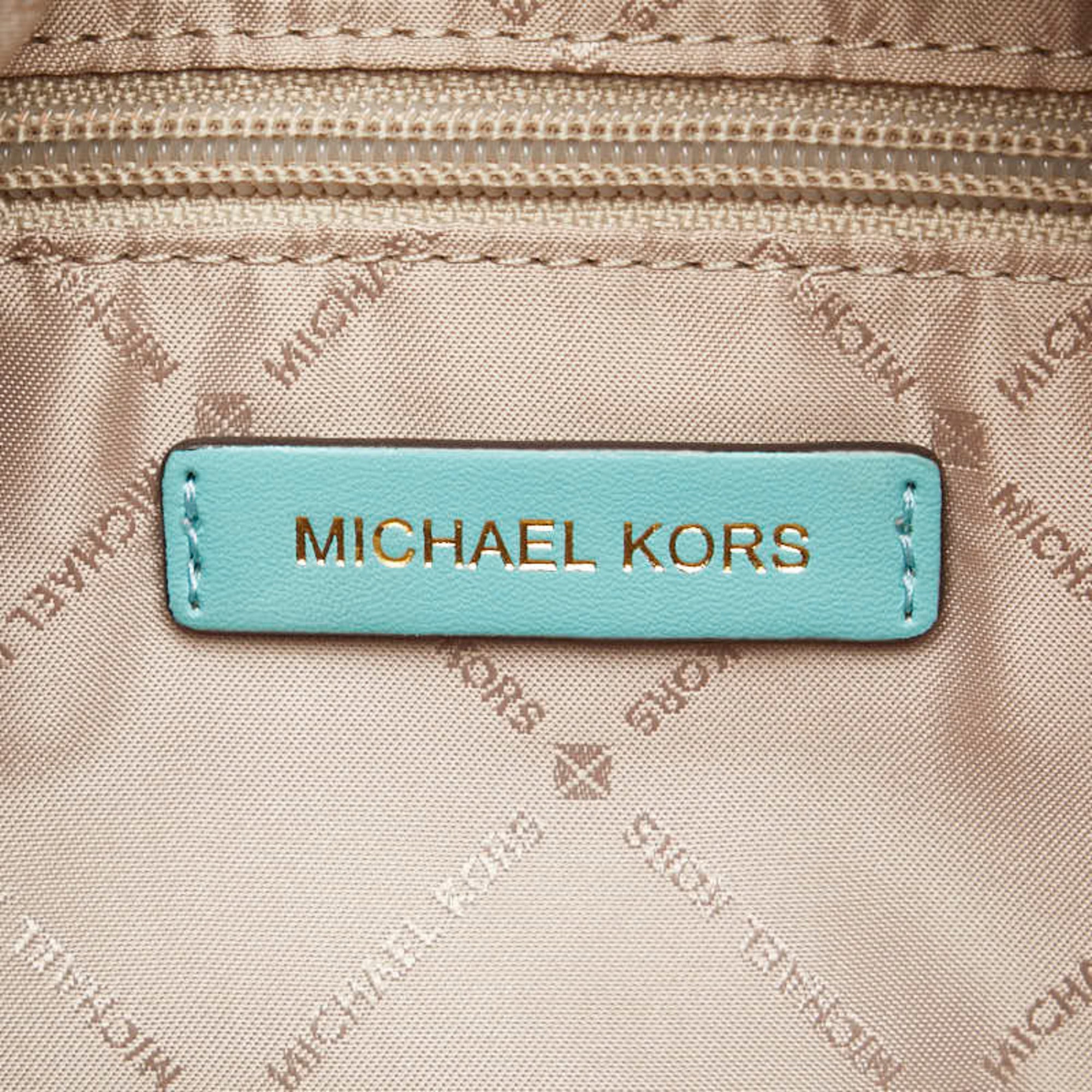 Michael Kors Beige Light Blue Straw Leather Tote Bag (Pre-Owned)