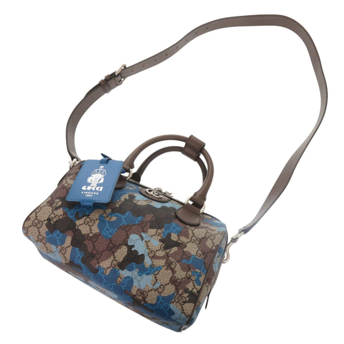 Gucci Blue Brown Pvc Leather Handbag Shoulder Bag (Pre-Owned)