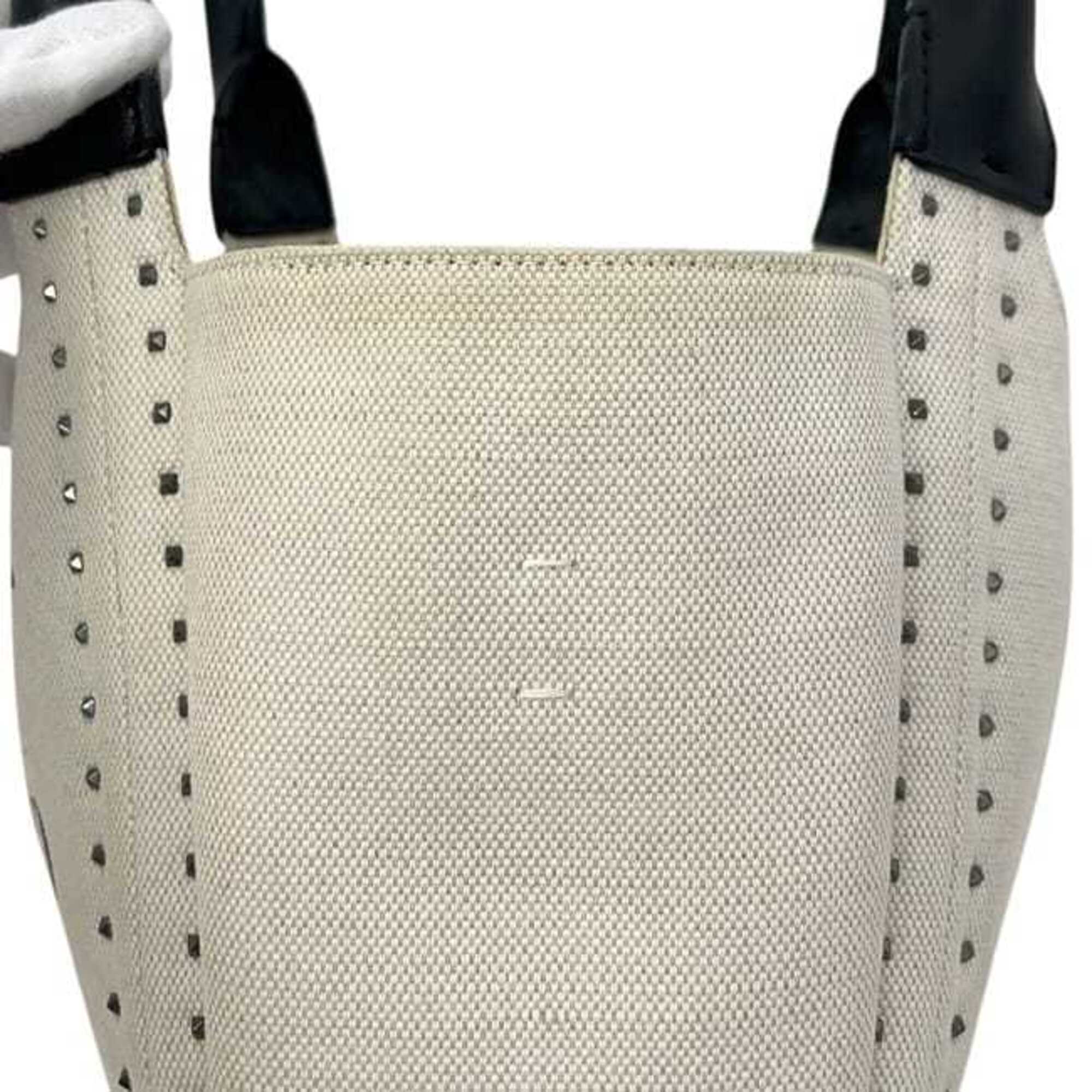 Valentino Garavani Beige Black Canvas Leather Handbag Shoulder Bag (Pre-Owned)