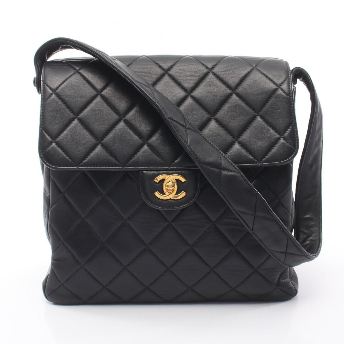 Chanel Matelasse Black Leather Handbag Shoulder Bag (Pre-Owned)
