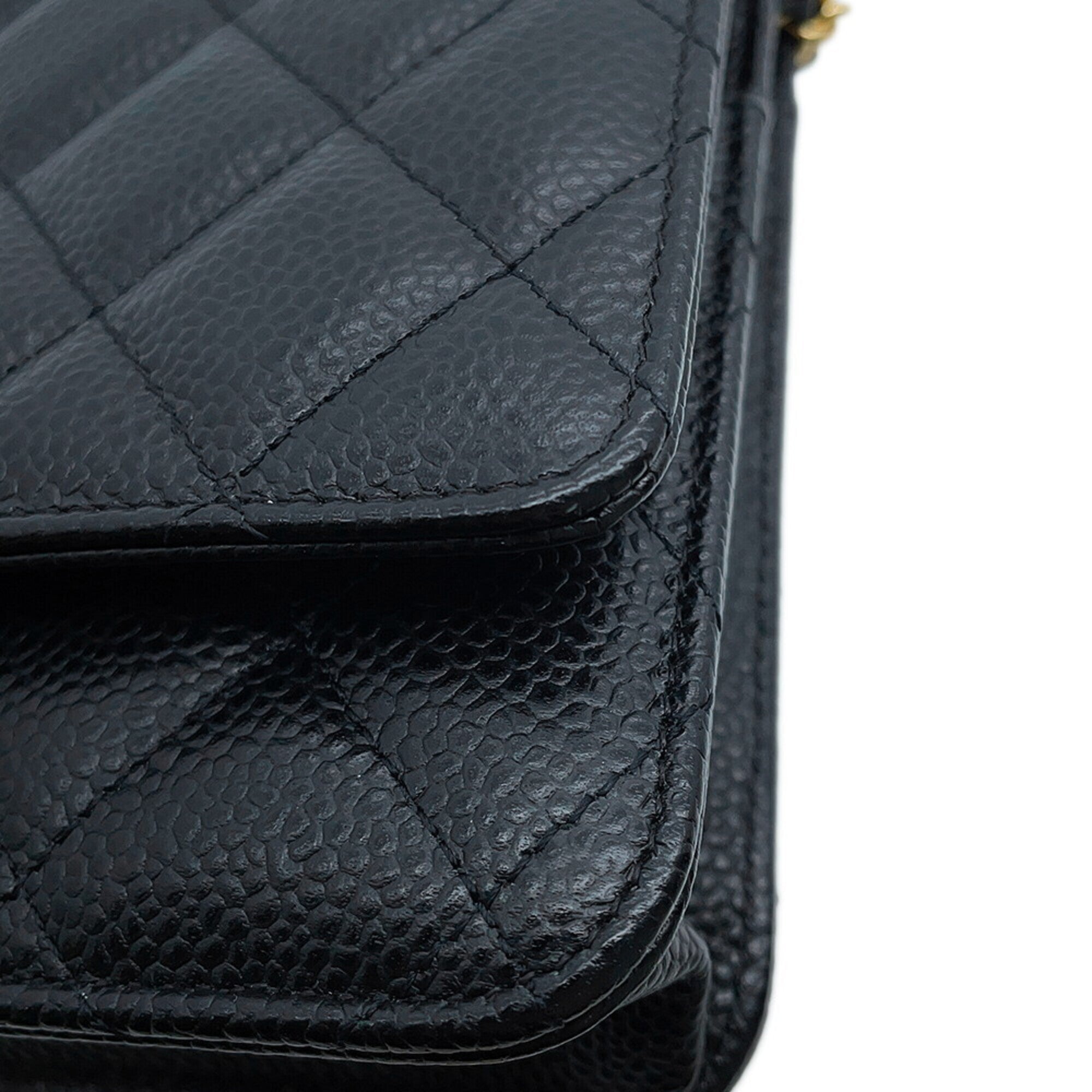 Chanel Black Grained Calfskin Chain/Shoulder Wallet (Pre-Owned)