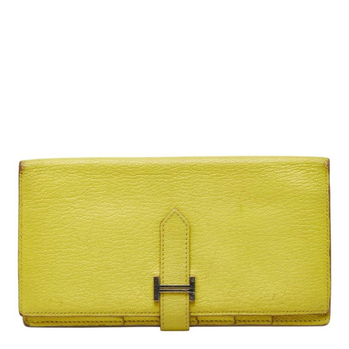Hermes Lime Yellow Chevre Leather Long Wallet (Bi-Fold) (Pre-Owned)