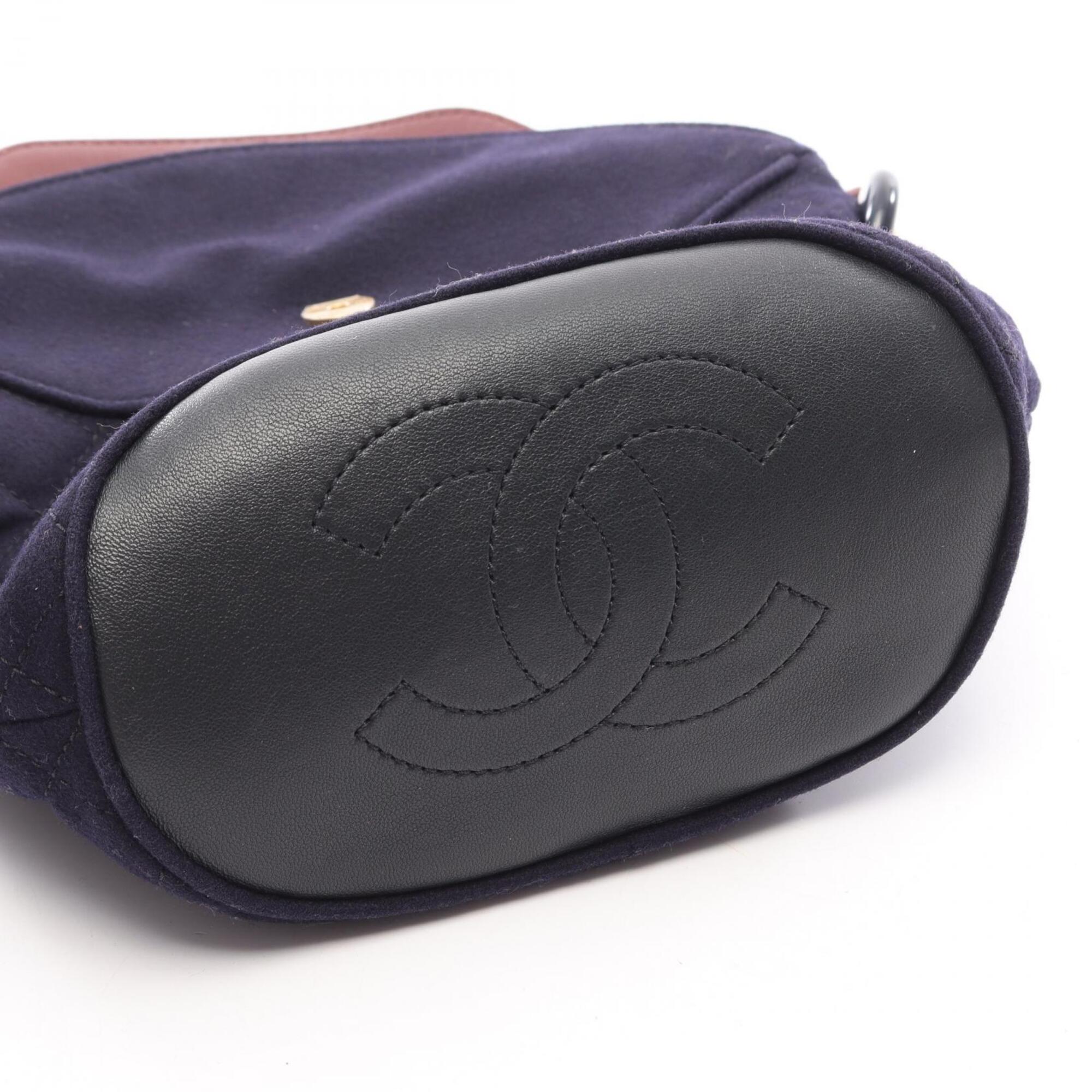 Chanel Navy Wool Handbag Shoulder Bag (Pre-Owned)