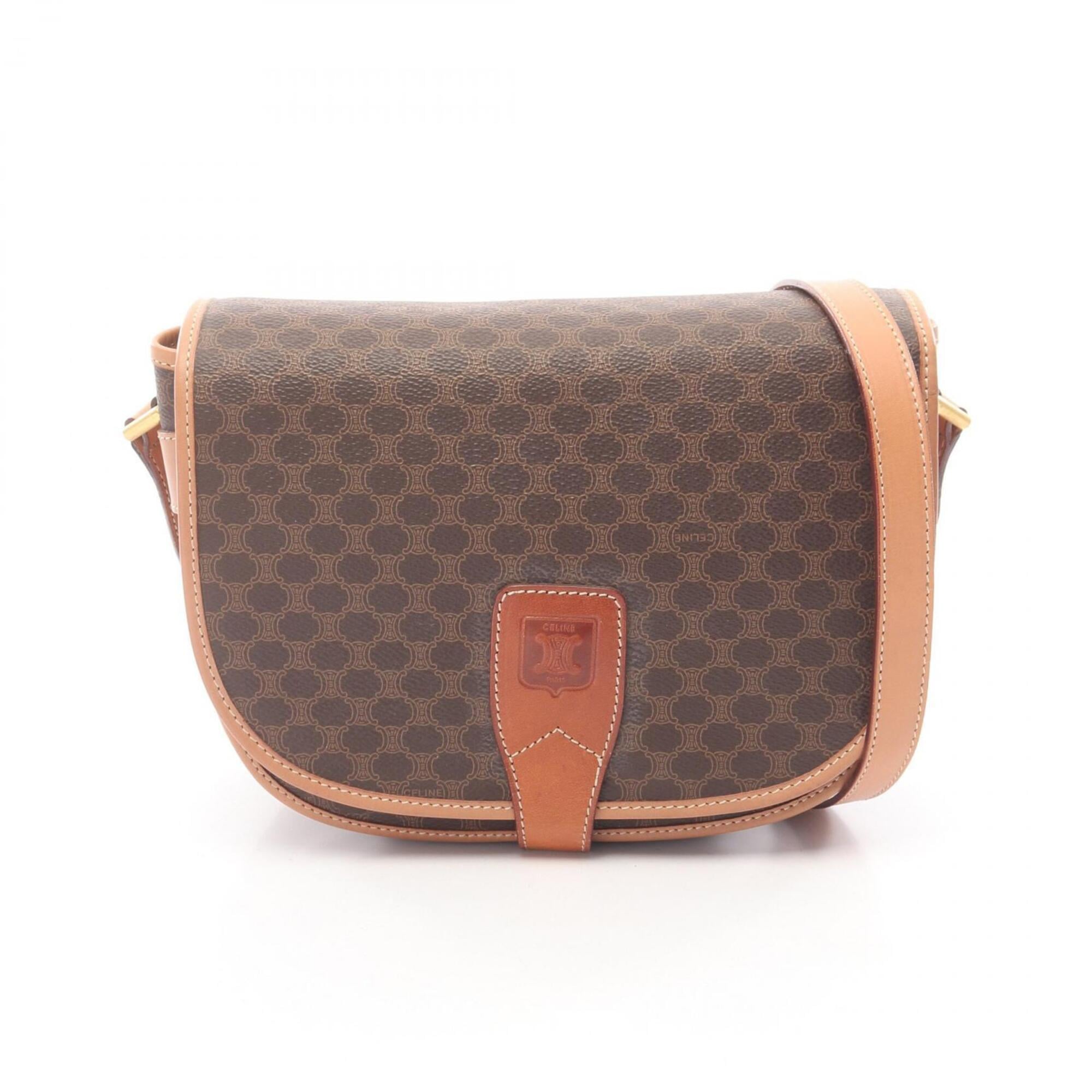 Celine Brown Coated Canvas Leather Handbag Shoulder Bag (Pre-Owned)