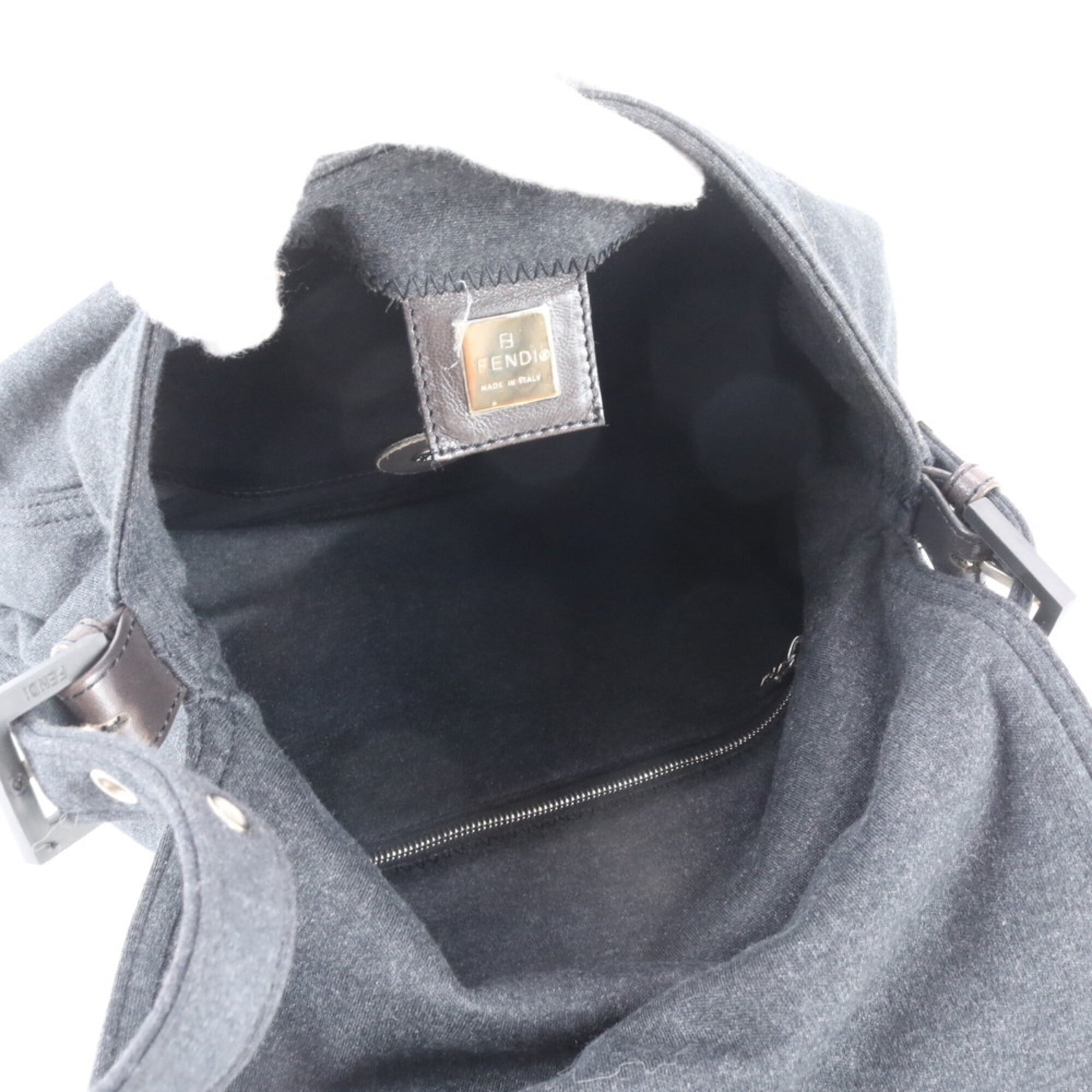 Fendi Charcoal Gray Leather Canvas Handbag Shoulder Bag (Pre-Owned)