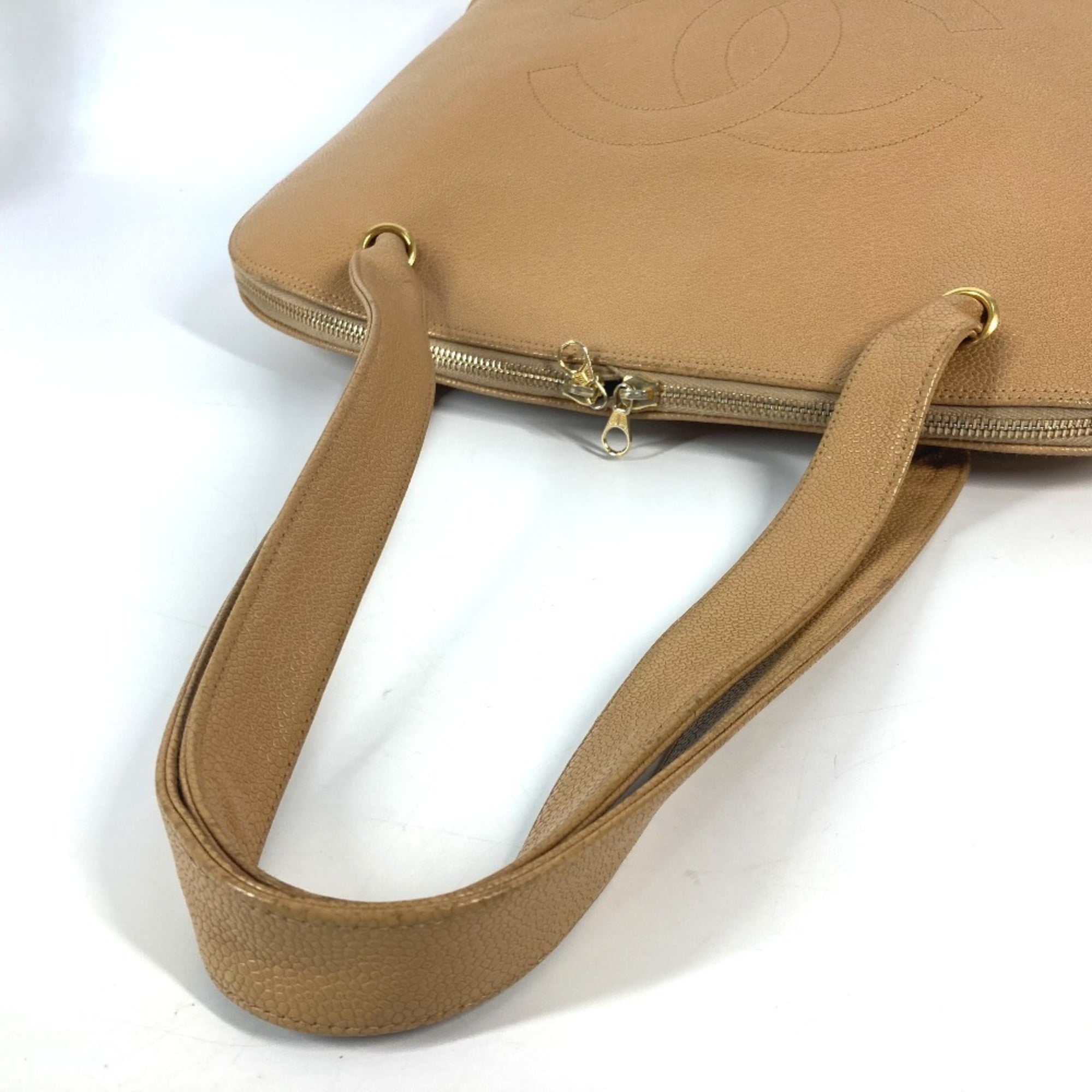 Chanel Beige Grained Calfskin Shoulder Bag Tote Bag (Pre-Owned)
