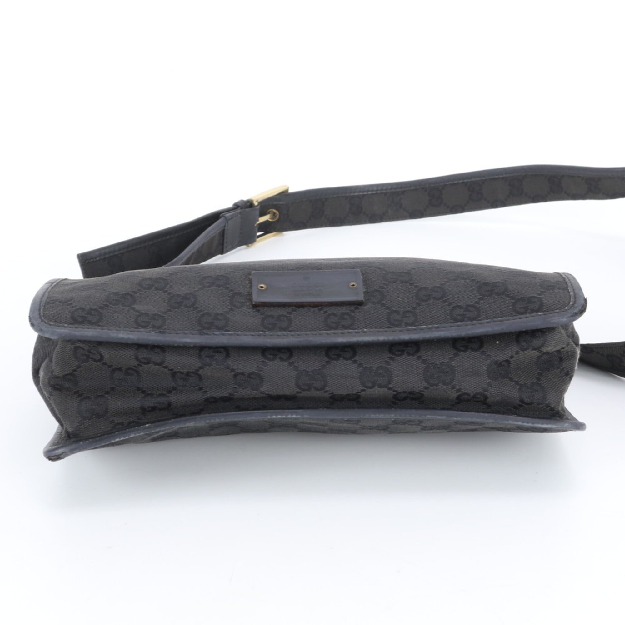 Gucci Gg Canvas Black Leather Canvas Shoulder Bag Tote Bag (Pre-Owned)