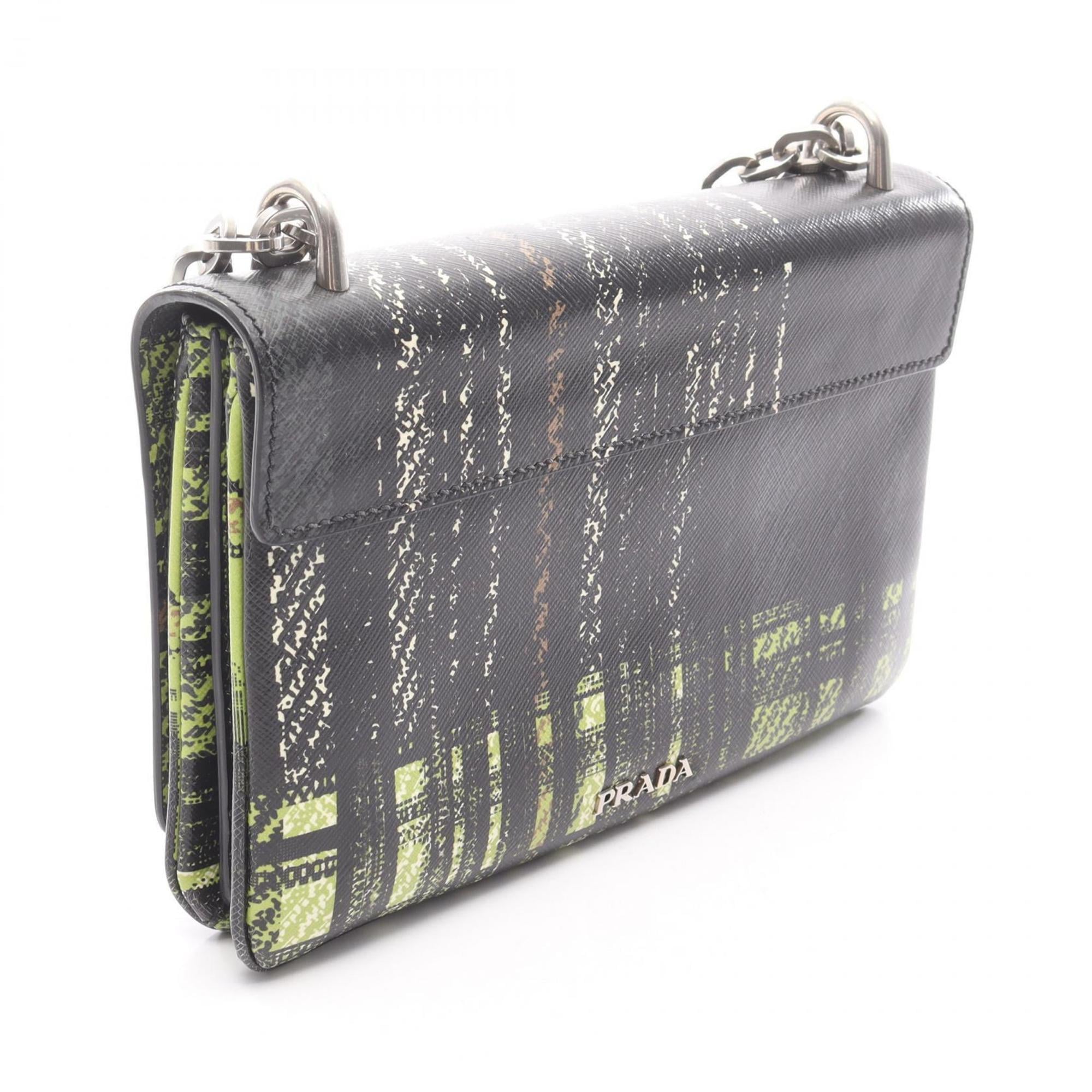 Prada Black Green Multi-Color Leather Handbag Shoulder Bag (Pre-Owned)