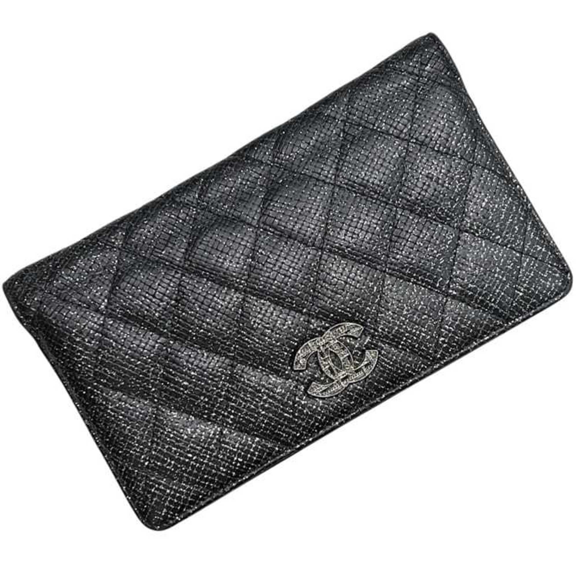 Chanel Black Grained Calfskin Long Wallet (Bi-Fold) (Pre-Owned)