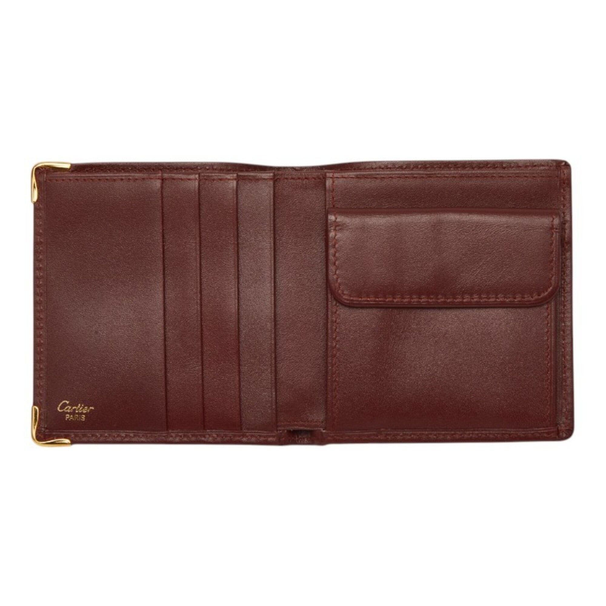 Cartier Red Color Wine Red Leather Wallet (Bi-Fold) (Pre-Owned)