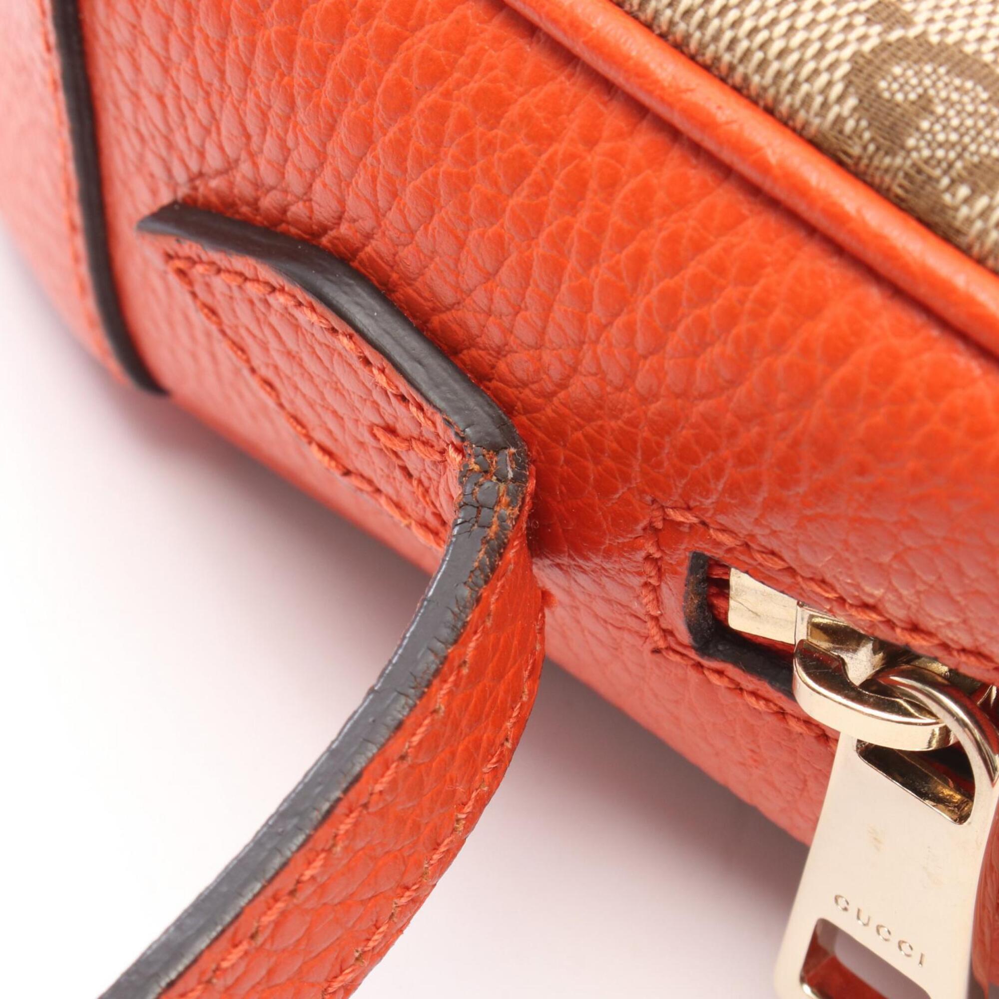 Gucci Beige Brown Orange Canvas Leather Handbag Shoulder Bag (Pre-Owned)