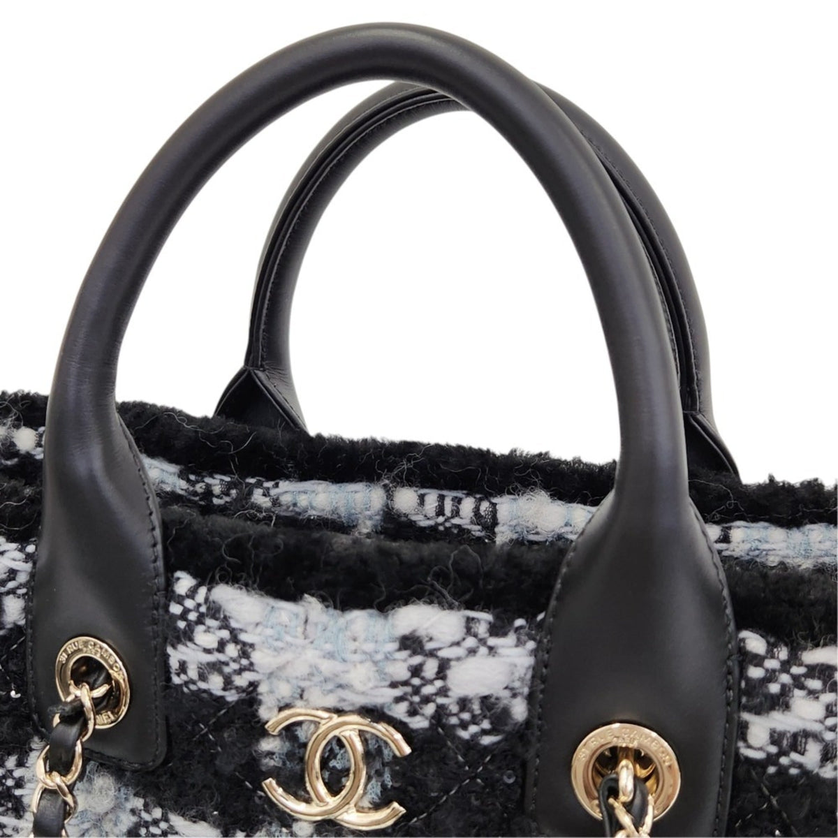 Chanel Blue White Tweed Leather Tote Bag (Pre-Owned)