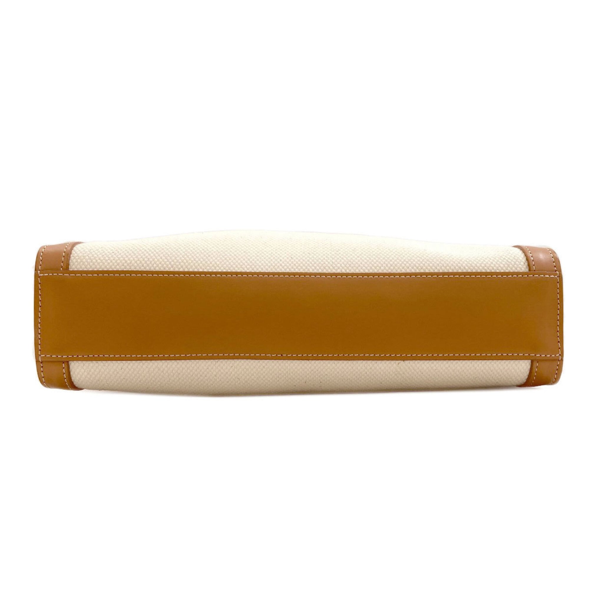 Celine Beige White Canvas Leather Handbag (Pre-Owned)
