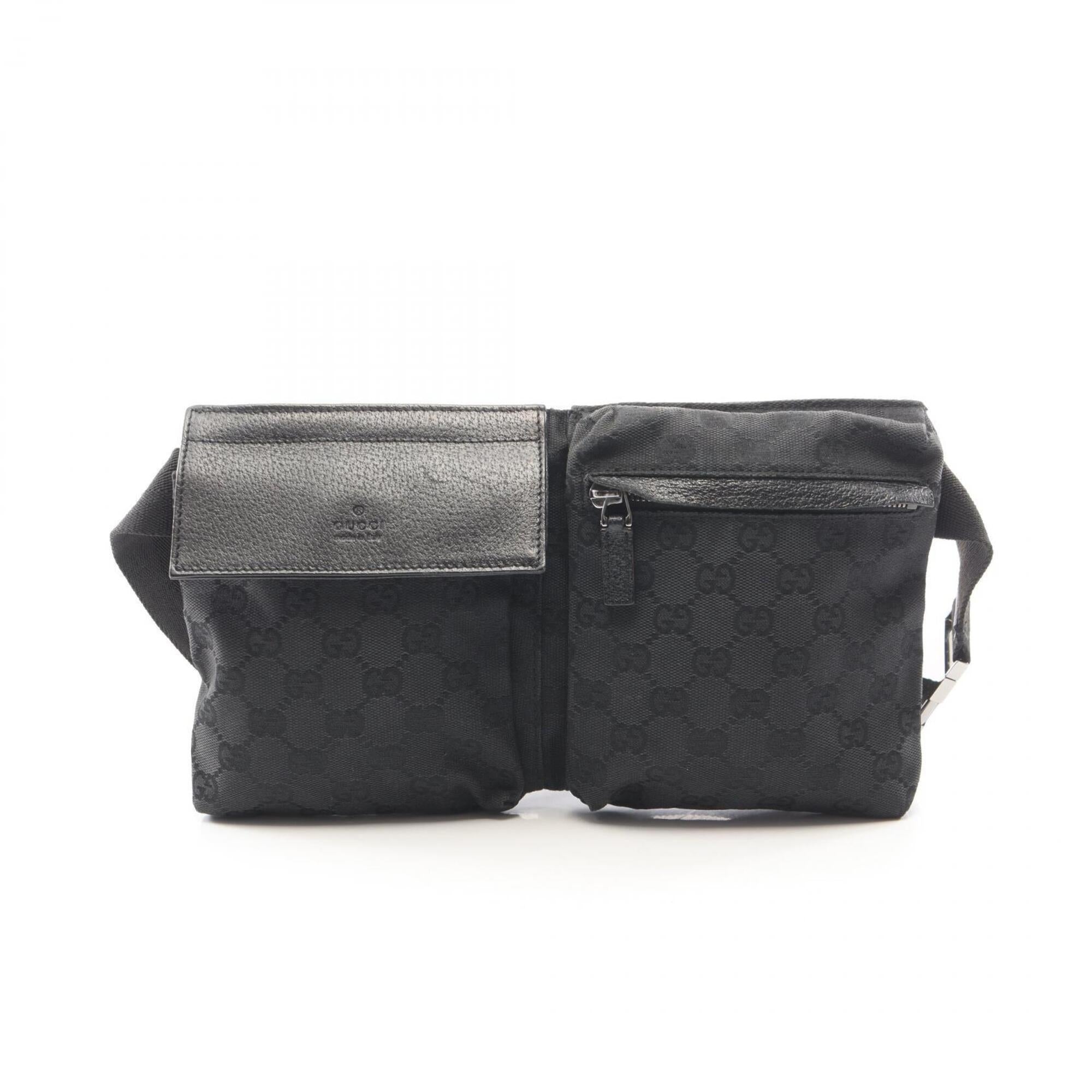 Gucci Black Gg Canvas Leather Fanny Pack Handbag (Pre-Owned)