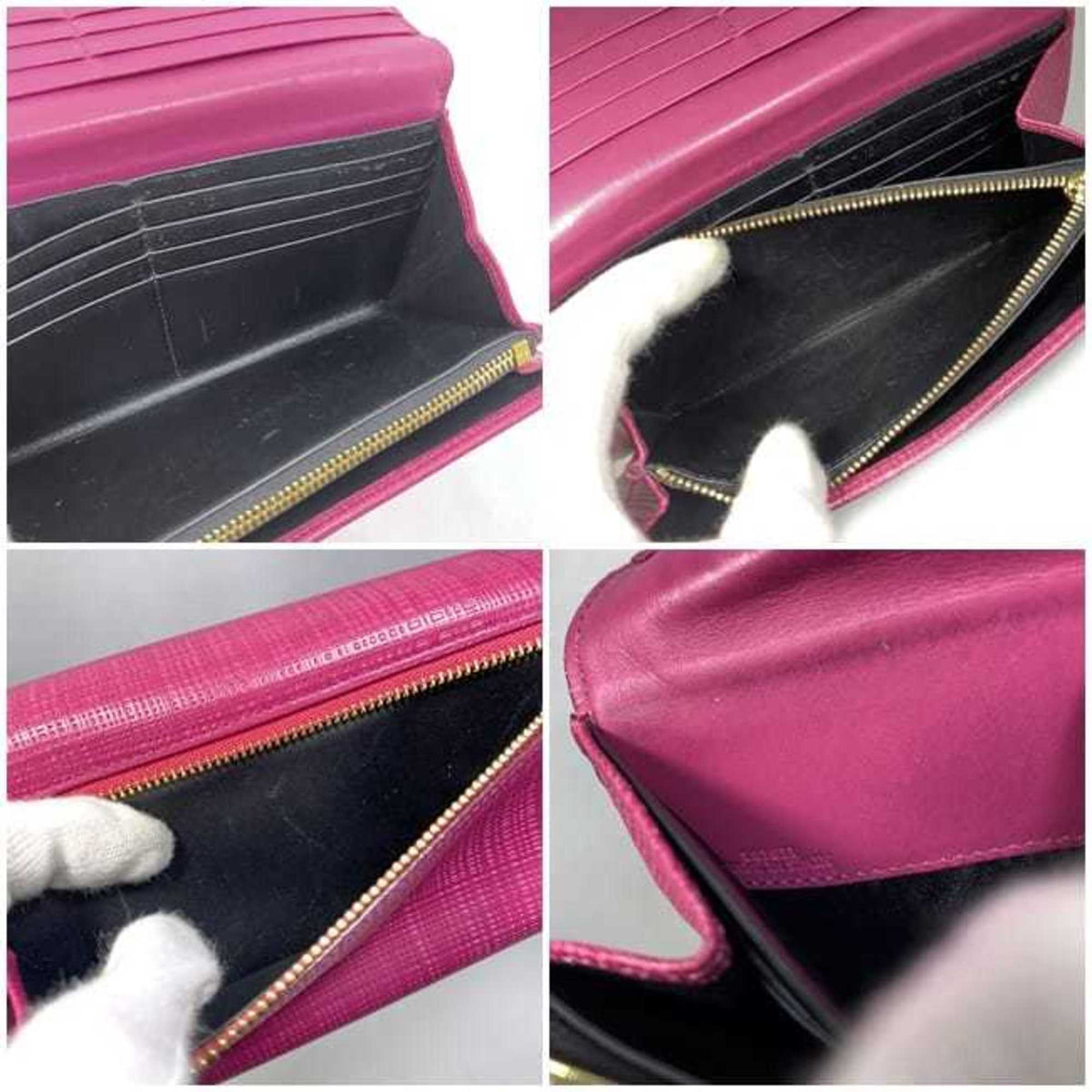 Loewe Linen Gold Pink Leather Long Wallet (Bi-Fold) (Pre-Owned)