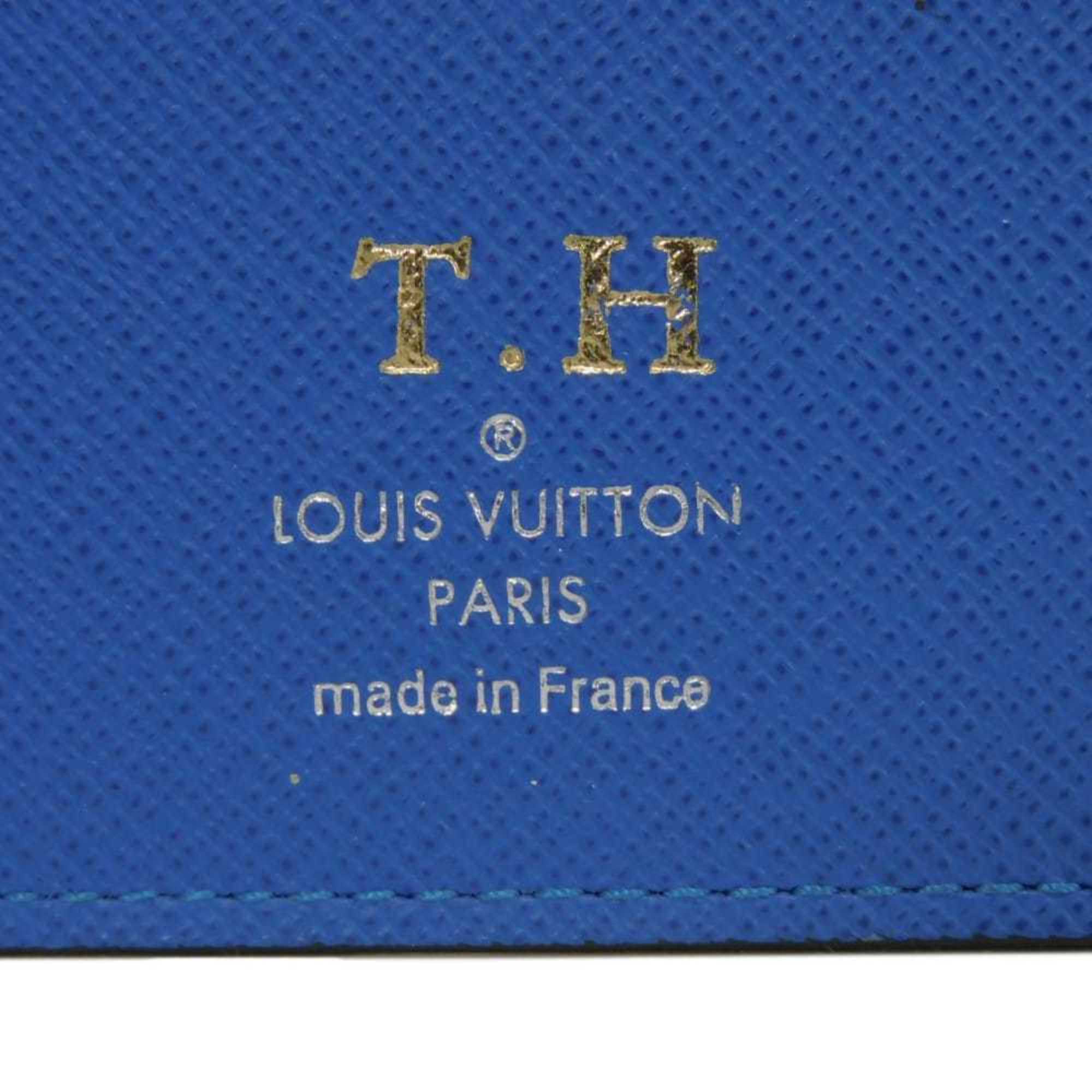 Louis Vuitton Black Blue Noir Taiga Leather Long Wallet (Bi-Fold) (Pre-Owned)