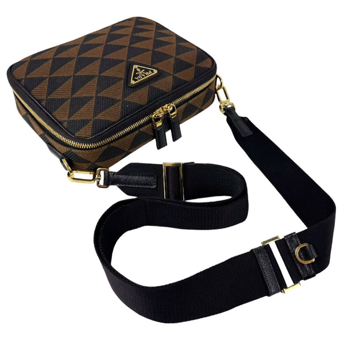 Prada Black Brown Canvas Shoulder Bag (Pre-Owned)