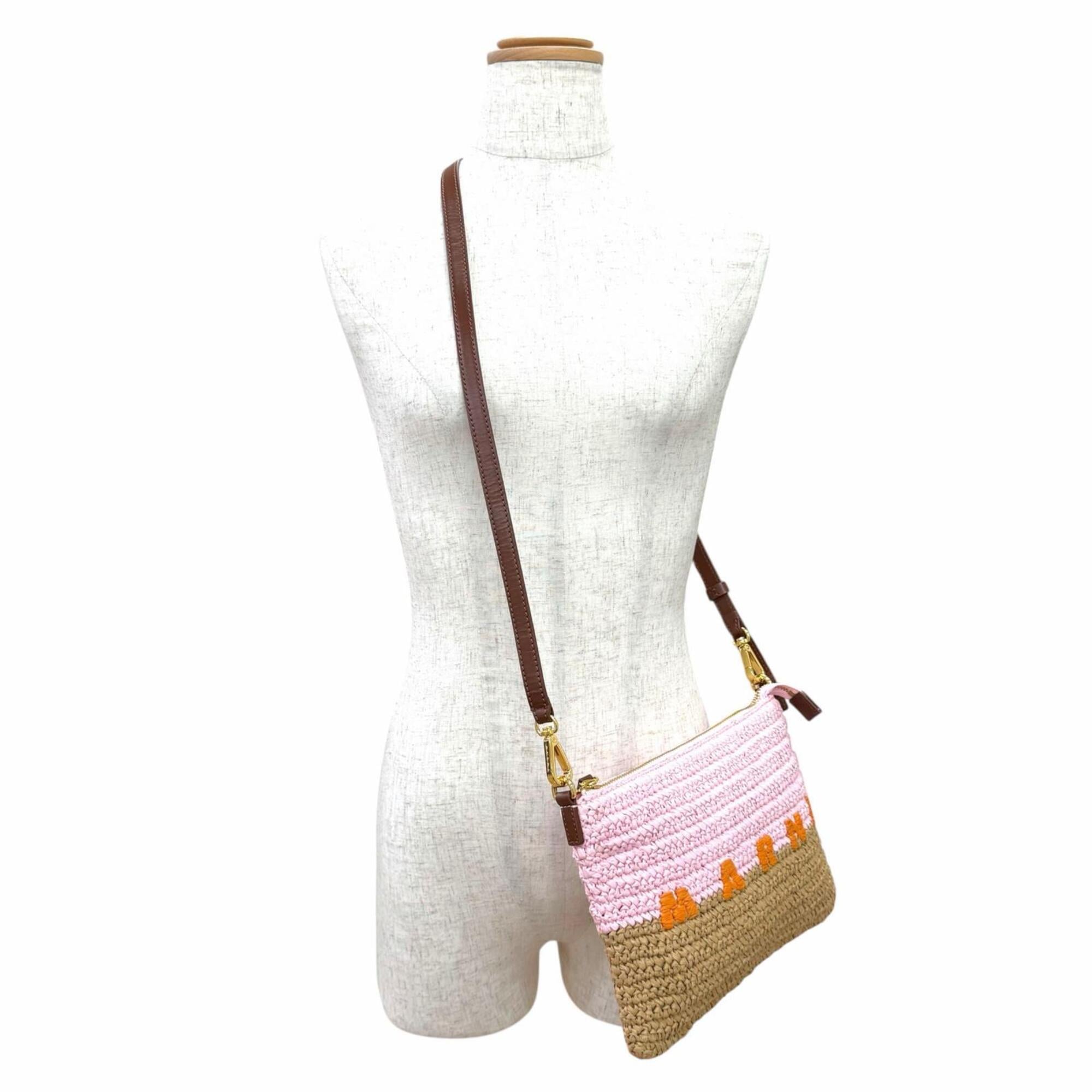 Marni Pink Raffia Leather Shoulder Bag (Pre-Owned)